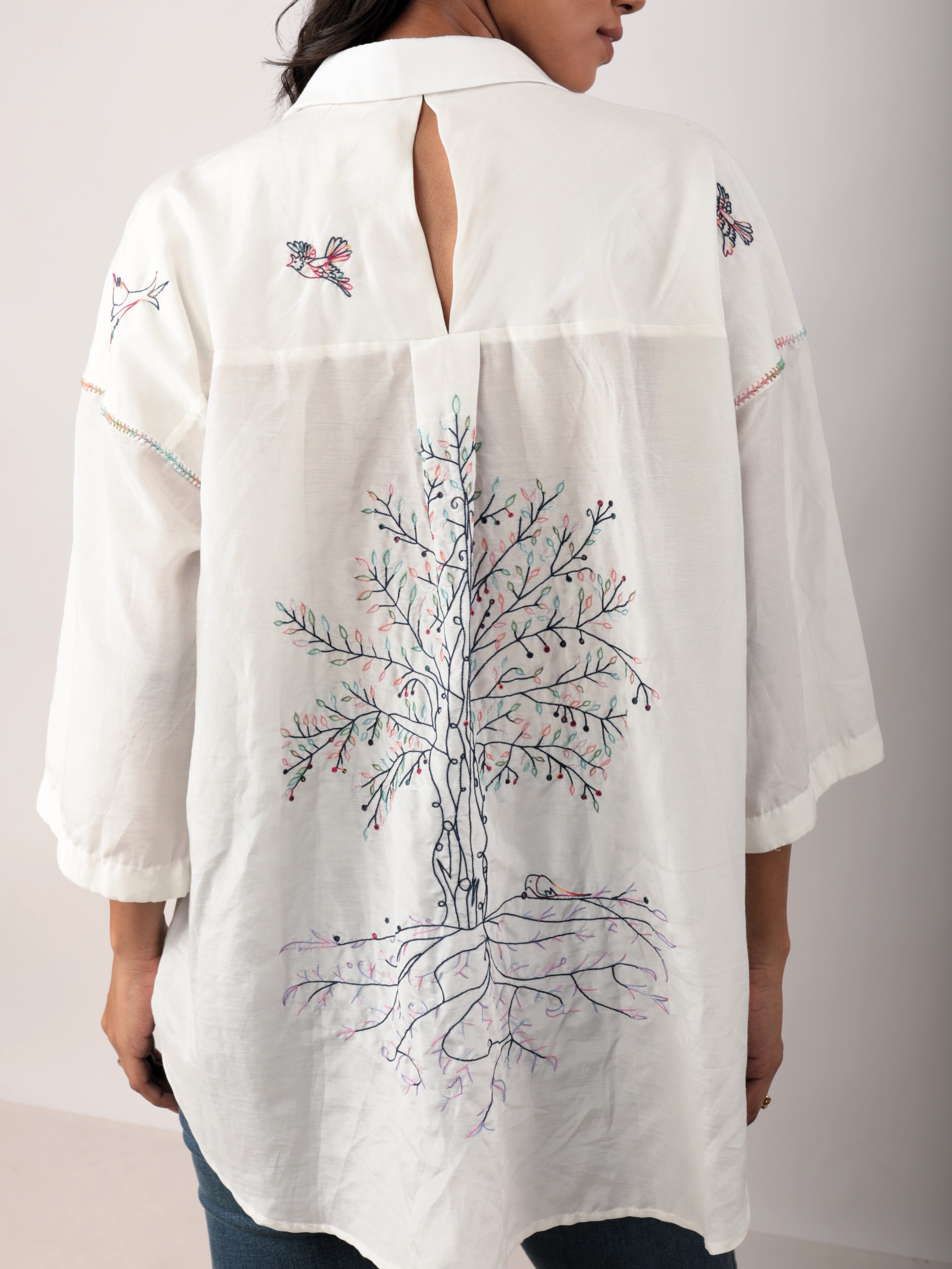 INTERNATIONAL WOMEN'S DAY 2025 ,( just a perspective) Embroidered White Shirt with olive tree