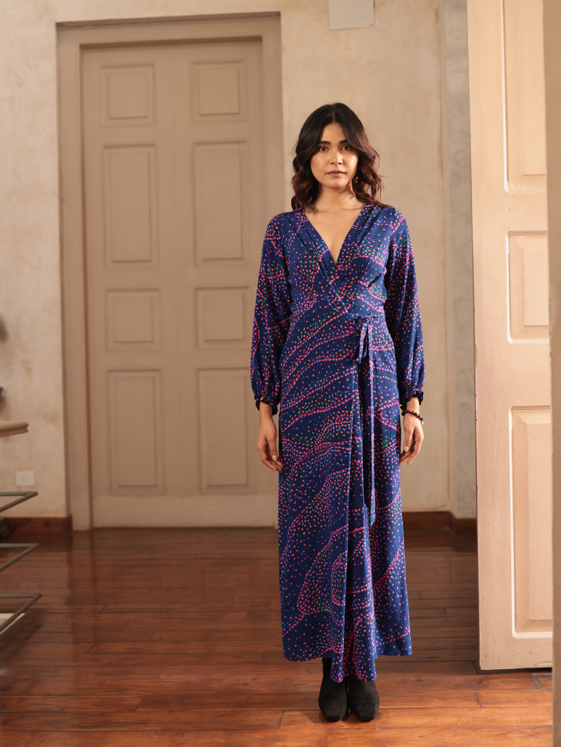 WRAP SILK LONG DRESS