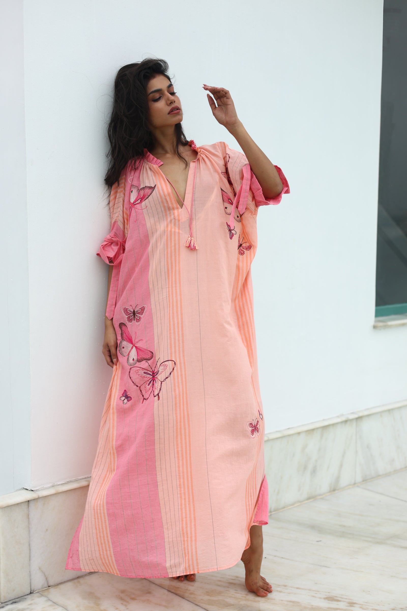 KYLIE SHIRT DRESS BIRD WING EMBROIDERY HANDWOVEN COTTON