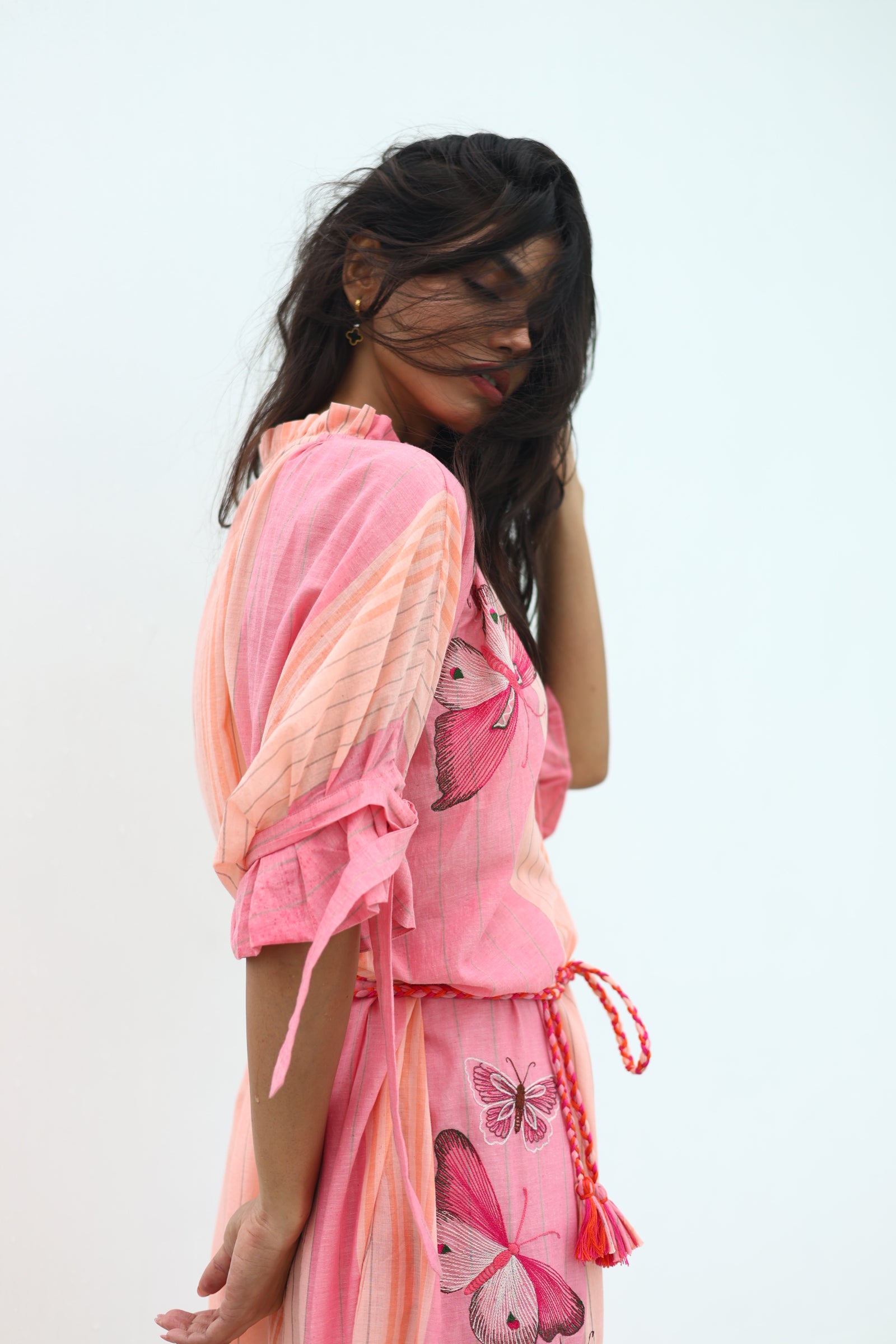 KYLIE SHIRT DRESS BIRD WING EMBROIDERY HANDWOVEN COTTON
