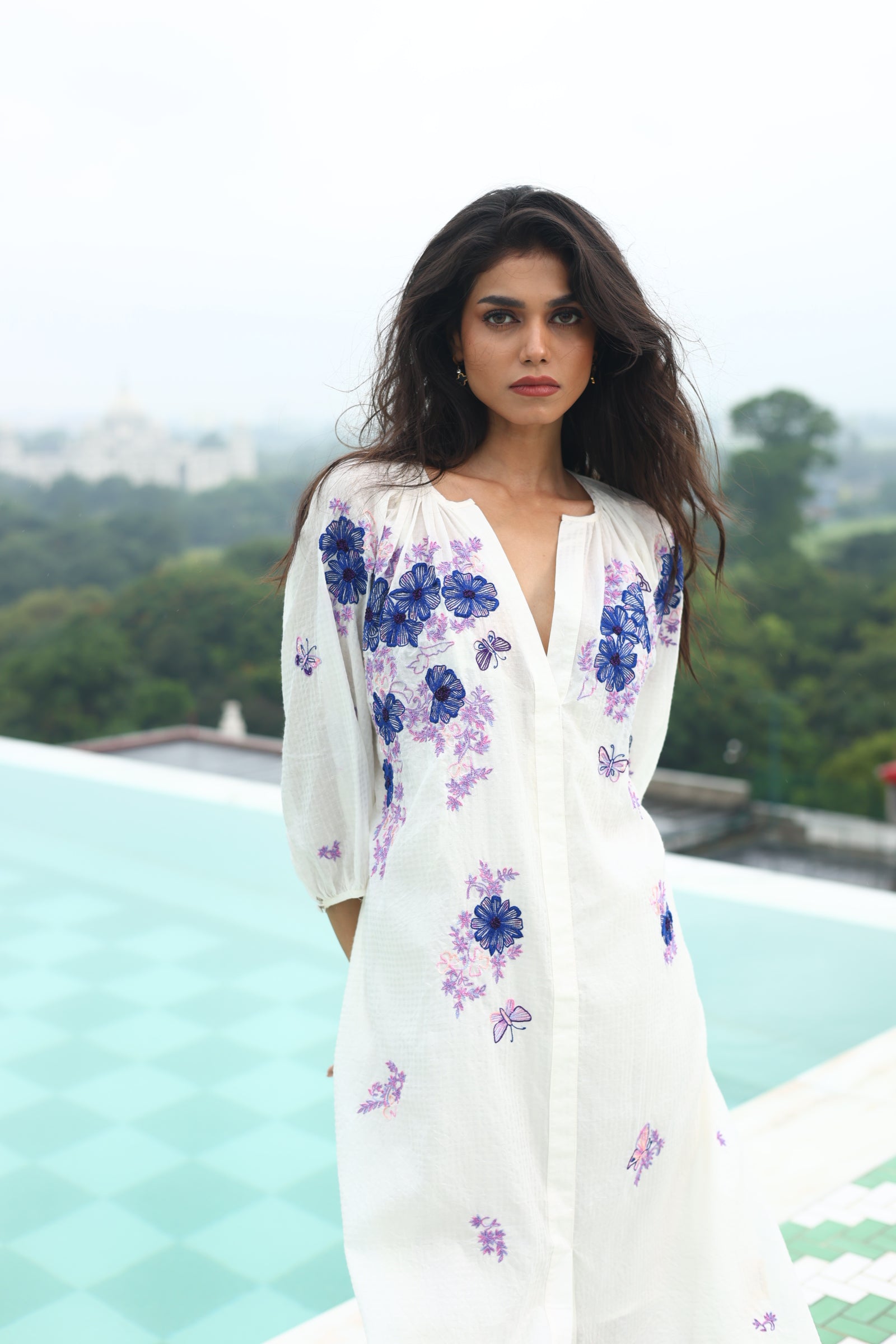 BOHO SHIRT DRESS LILY EMBROIDERED IN COTTON SILK
