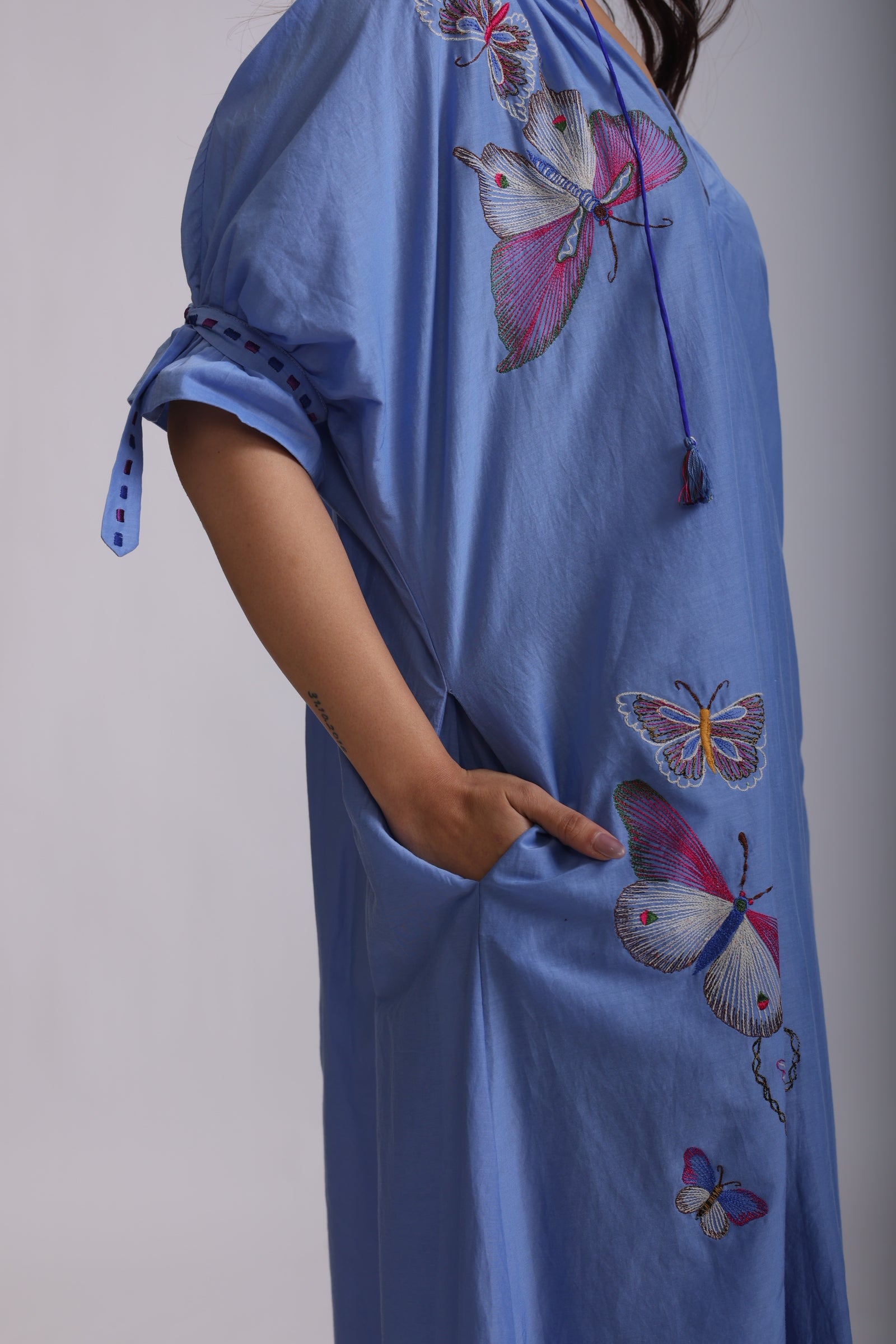 KYLIE SHIRT DRESS BIRD WING EMBROIDERY IN SILK/COTTON