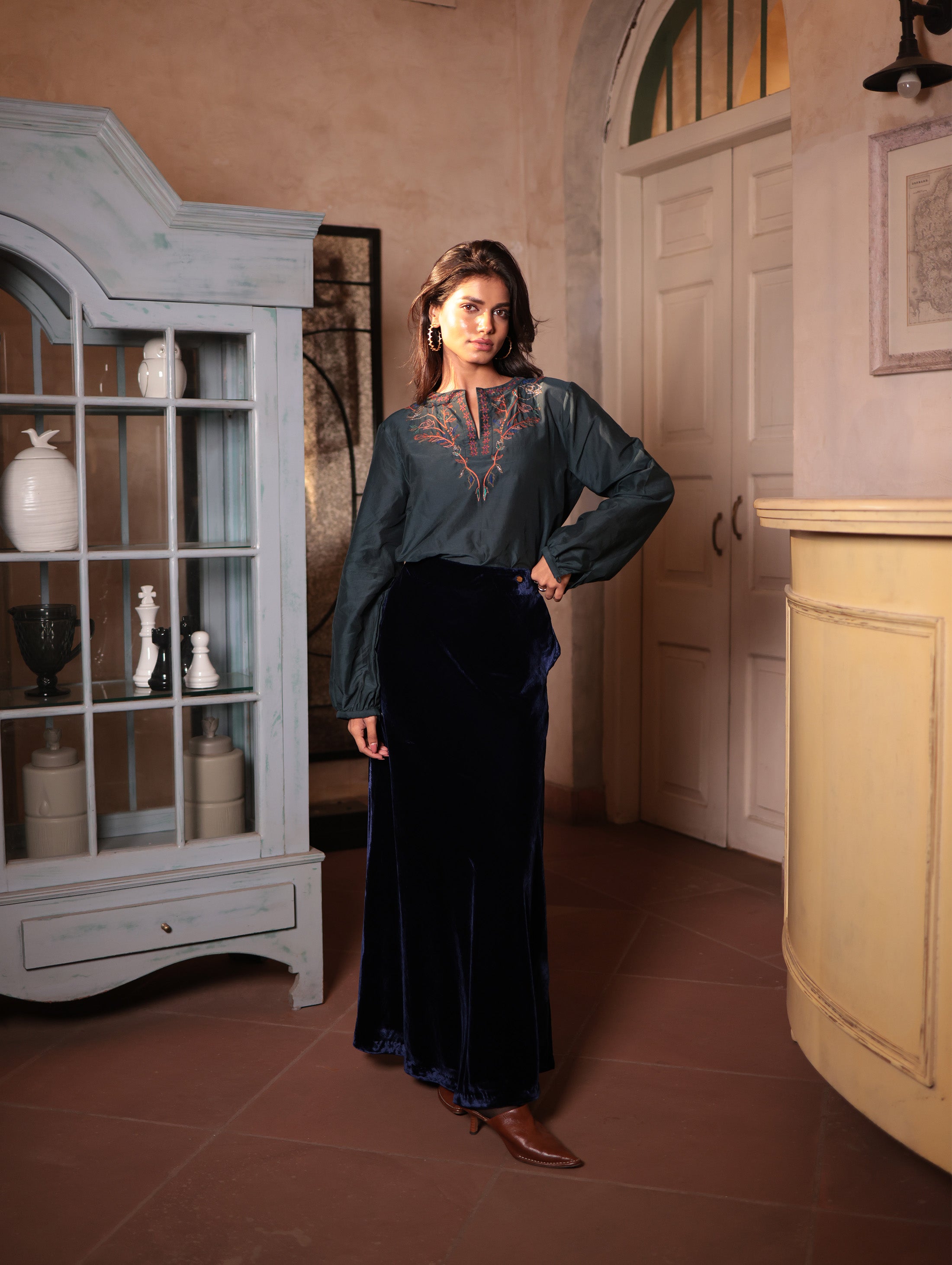 ELDA BLOUSE WITH JAAL EMBROIDERY IN Co-SILK