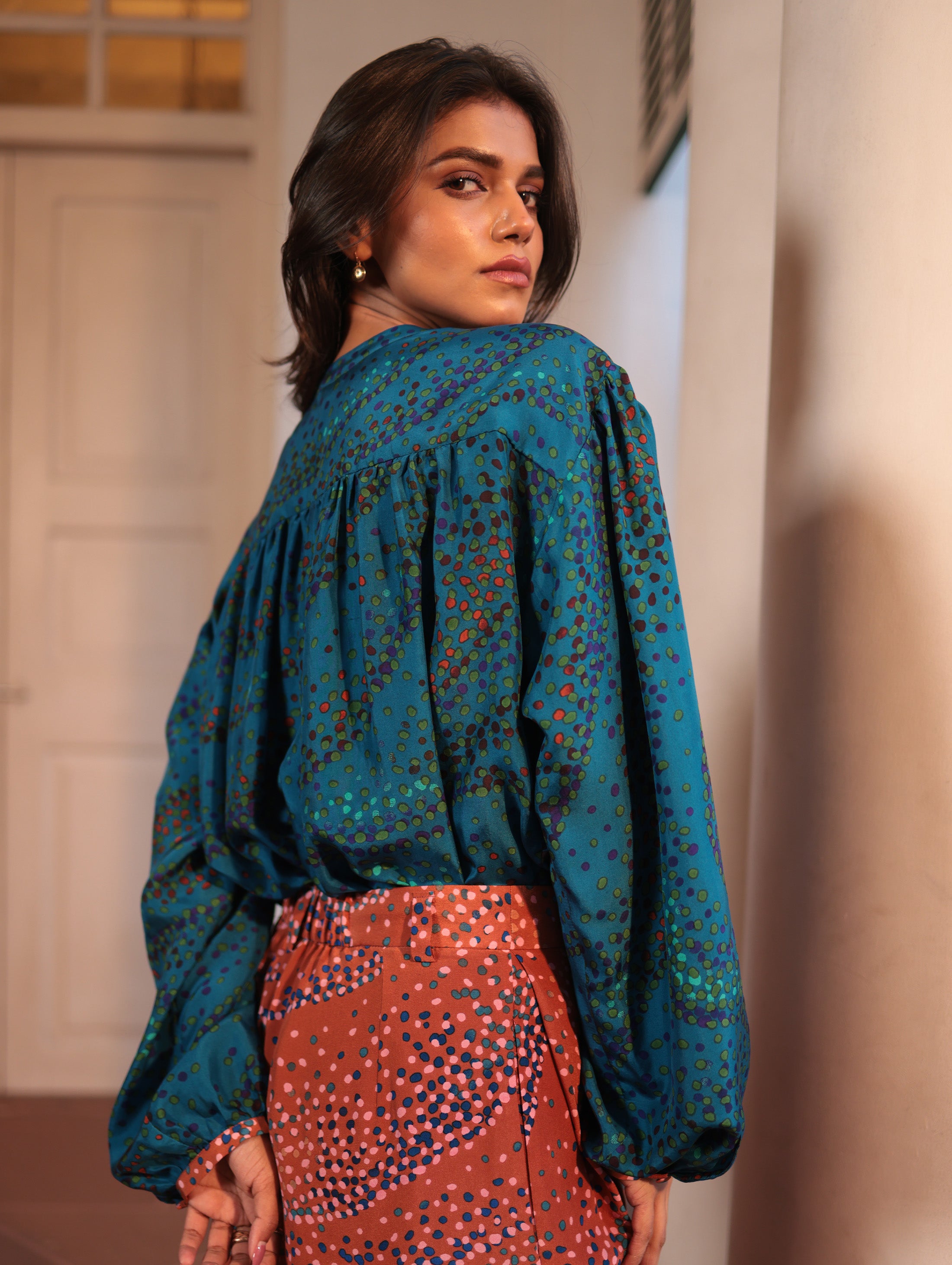 MARGOT BLOUSE WITH DOTS EMBROIDERY IN SILK.