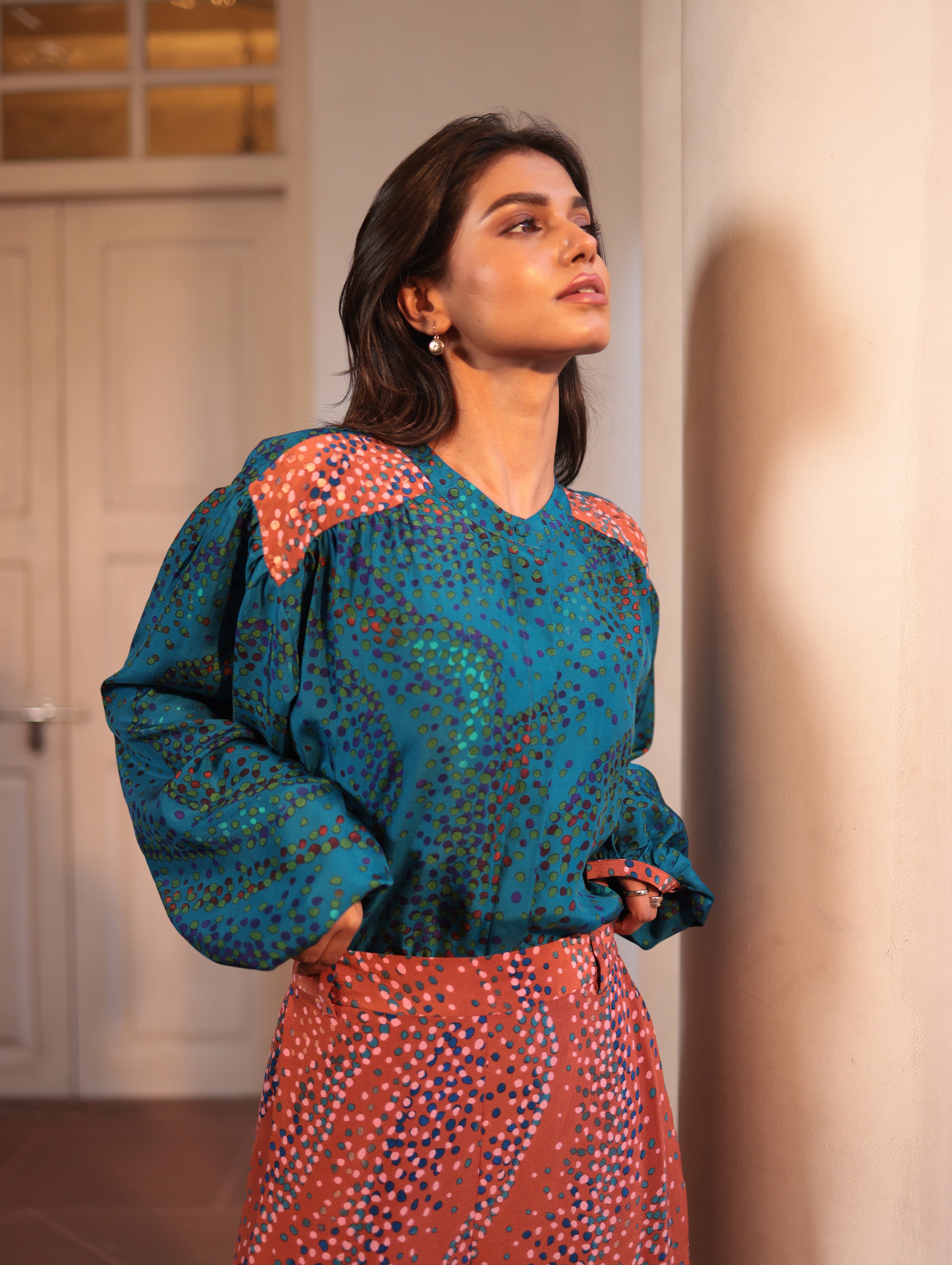 MARGOT BLOUSE WITH DOTS EMBROIDERY IN SILK.