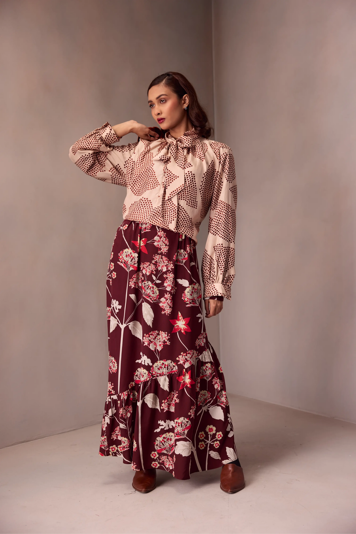 Tie Blouse In Printed Silk