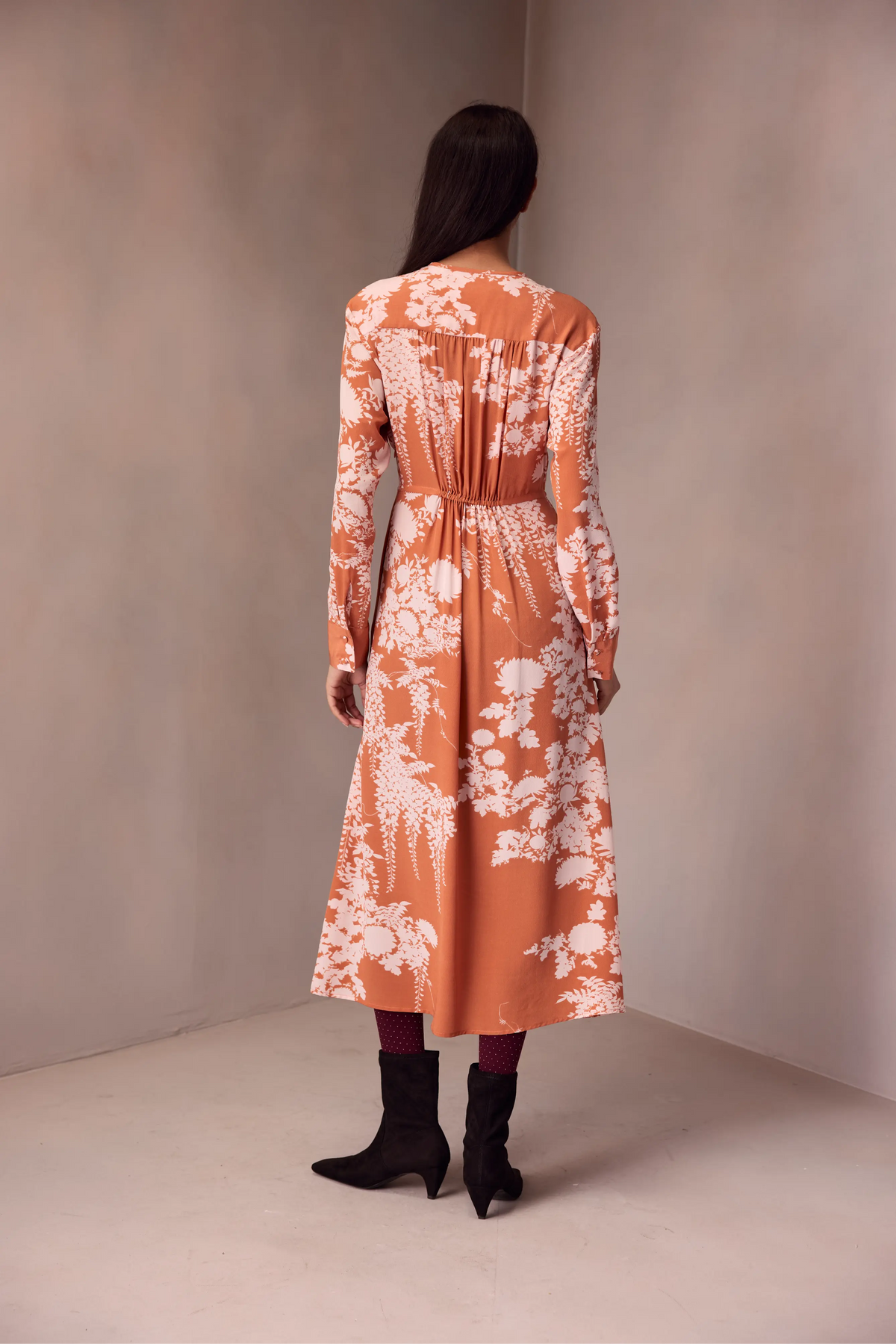 Deeya Midi length Dress In Printed Silk