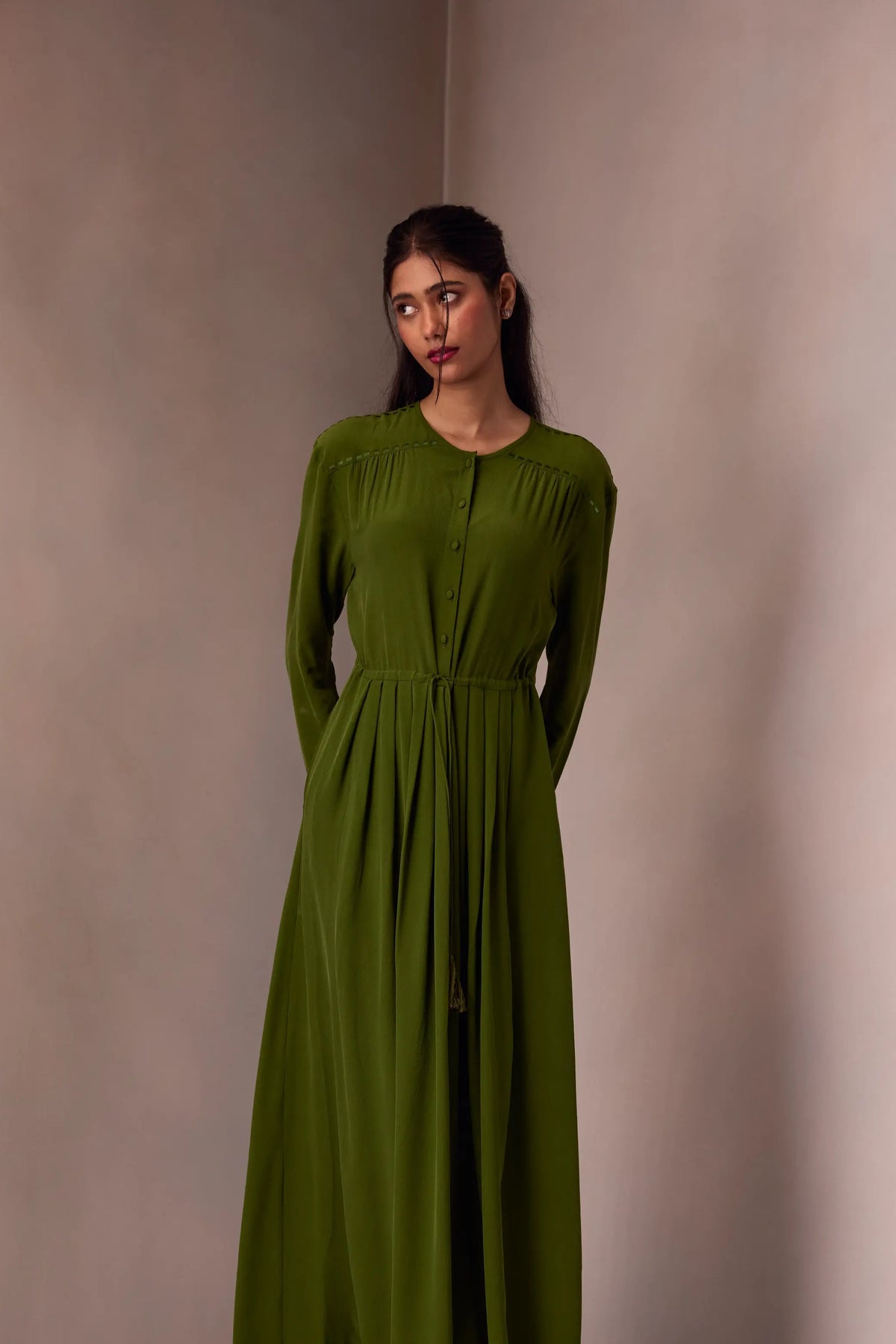 Deeya Midi length Dress In Printed Silk