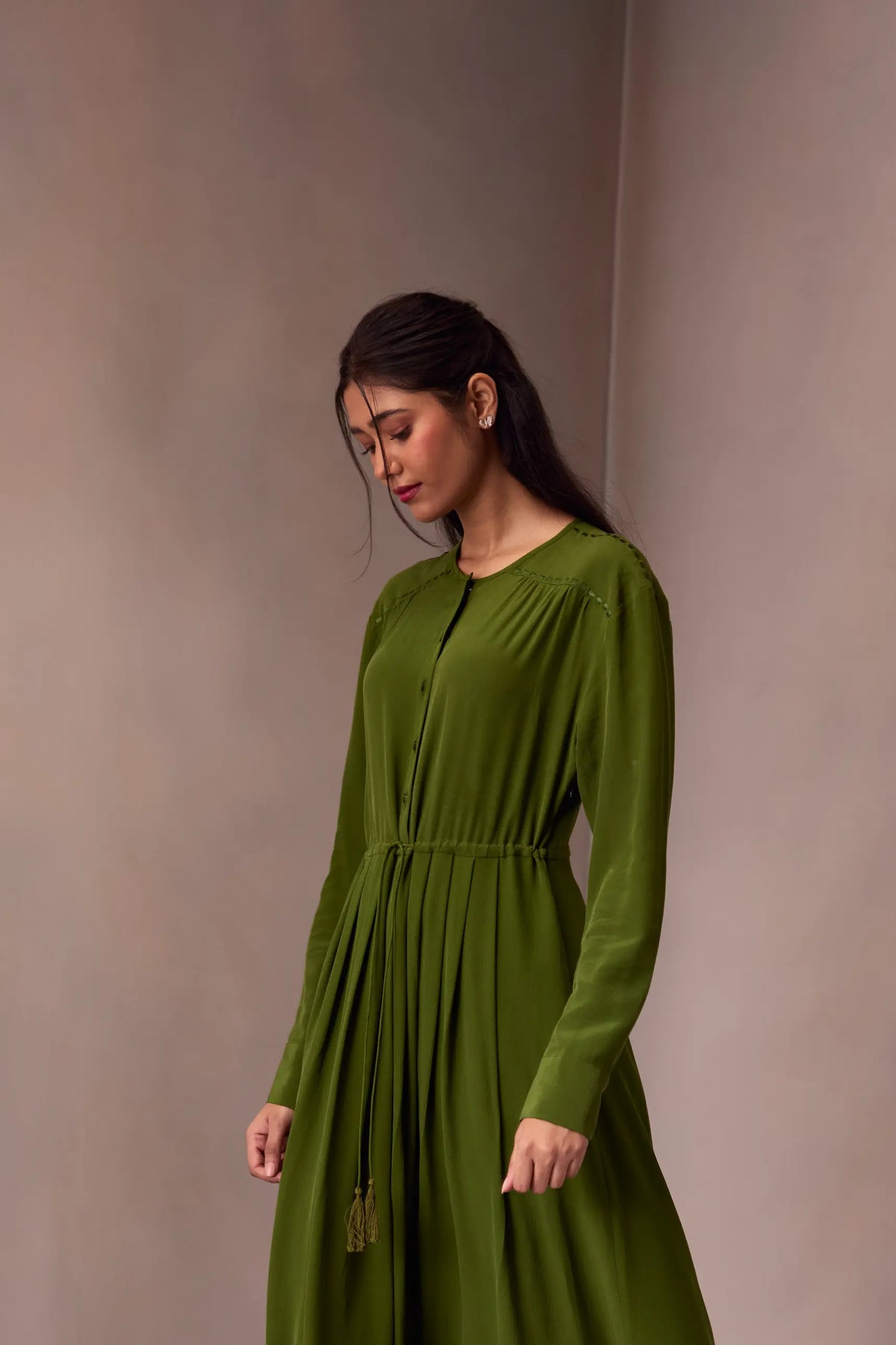 Deeya Midi length Dress In Printed Silk