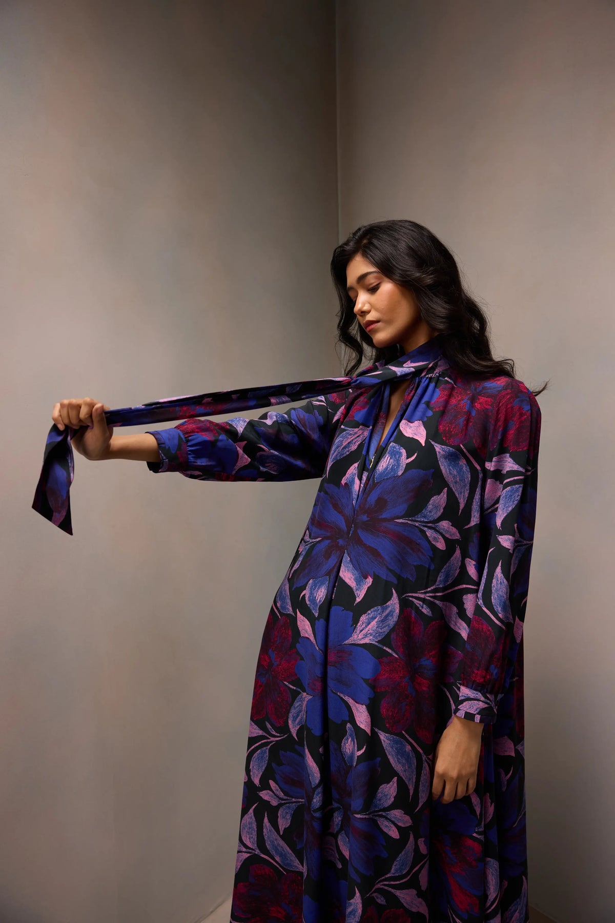 Lisa Tie Dress in Printed Silk