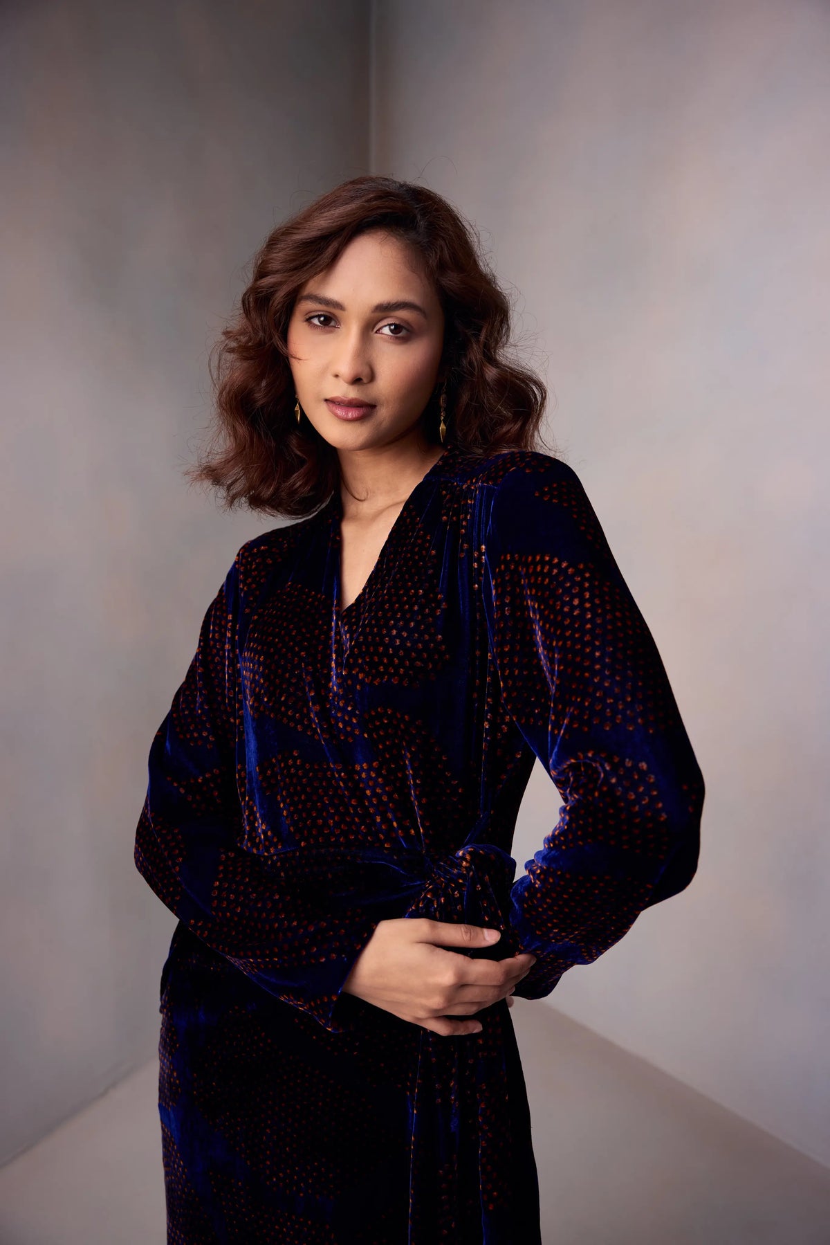 Clara Wrap Dress In Printed Silk Velvet