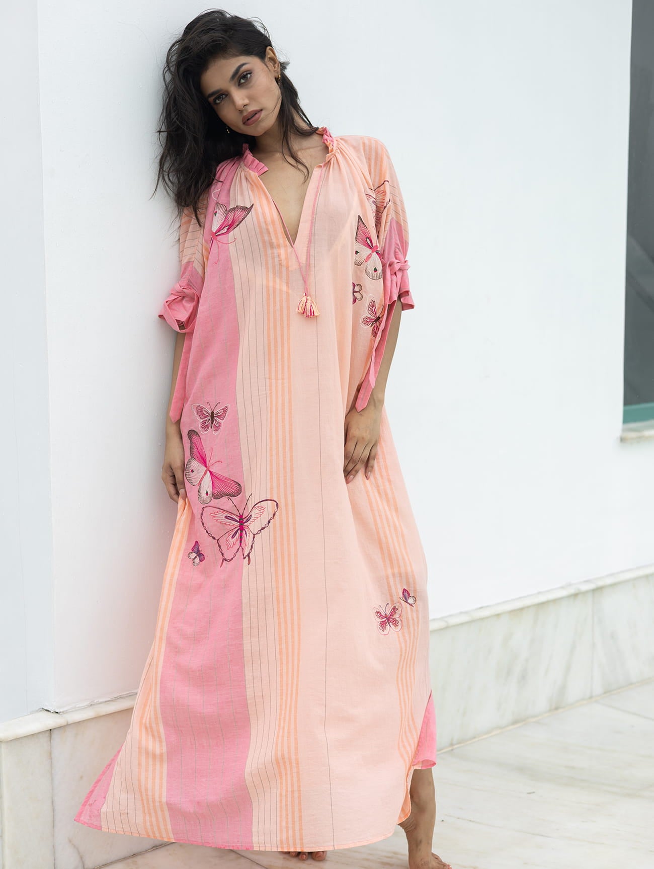 KYLIE SHIRT DRESS BIRD WING EMBROIDERY HANDWOVEN COTTON