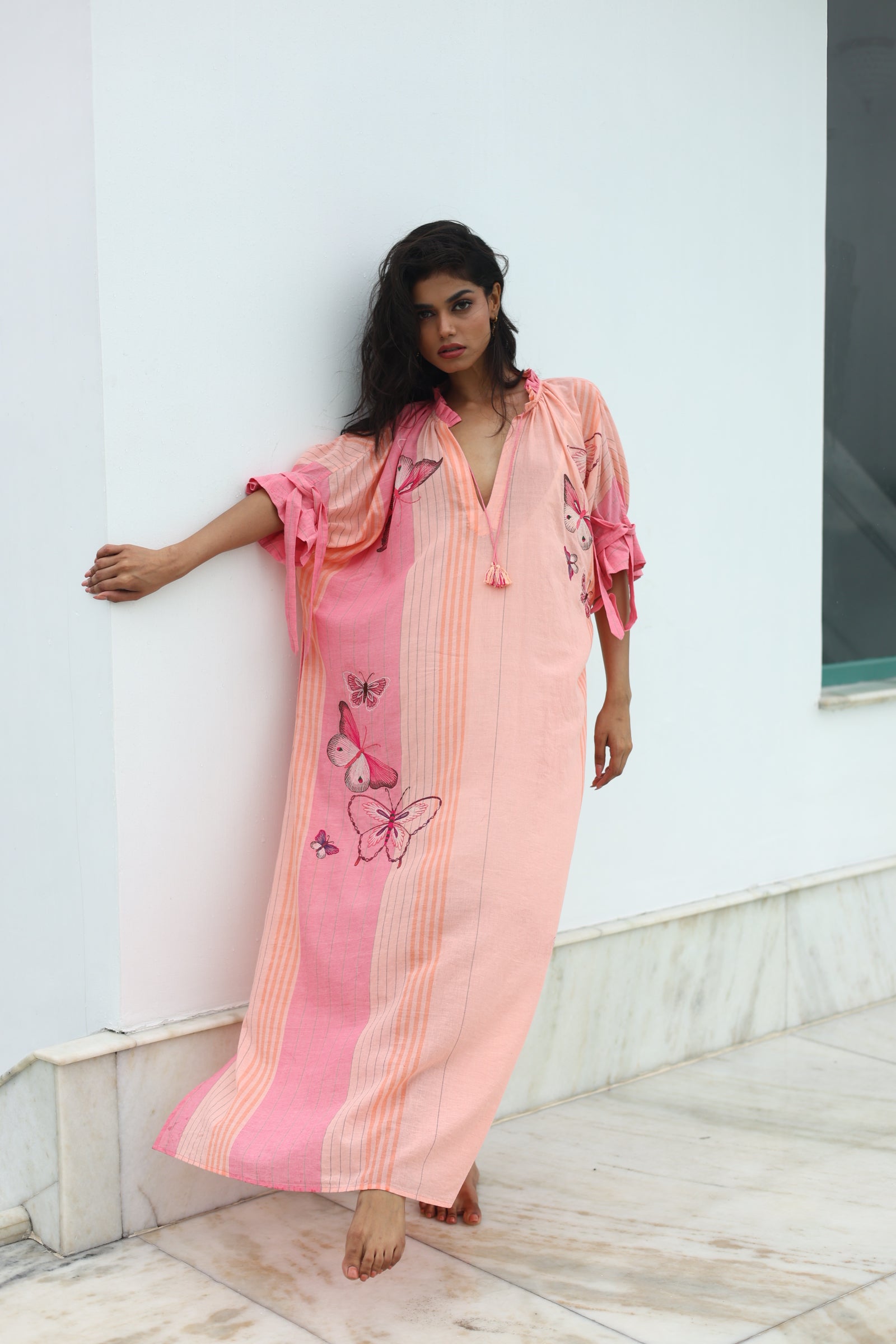 KYLIE SHIRT DRESS BIRD WING EMBROIDERY HANDWOVEN COTTON
