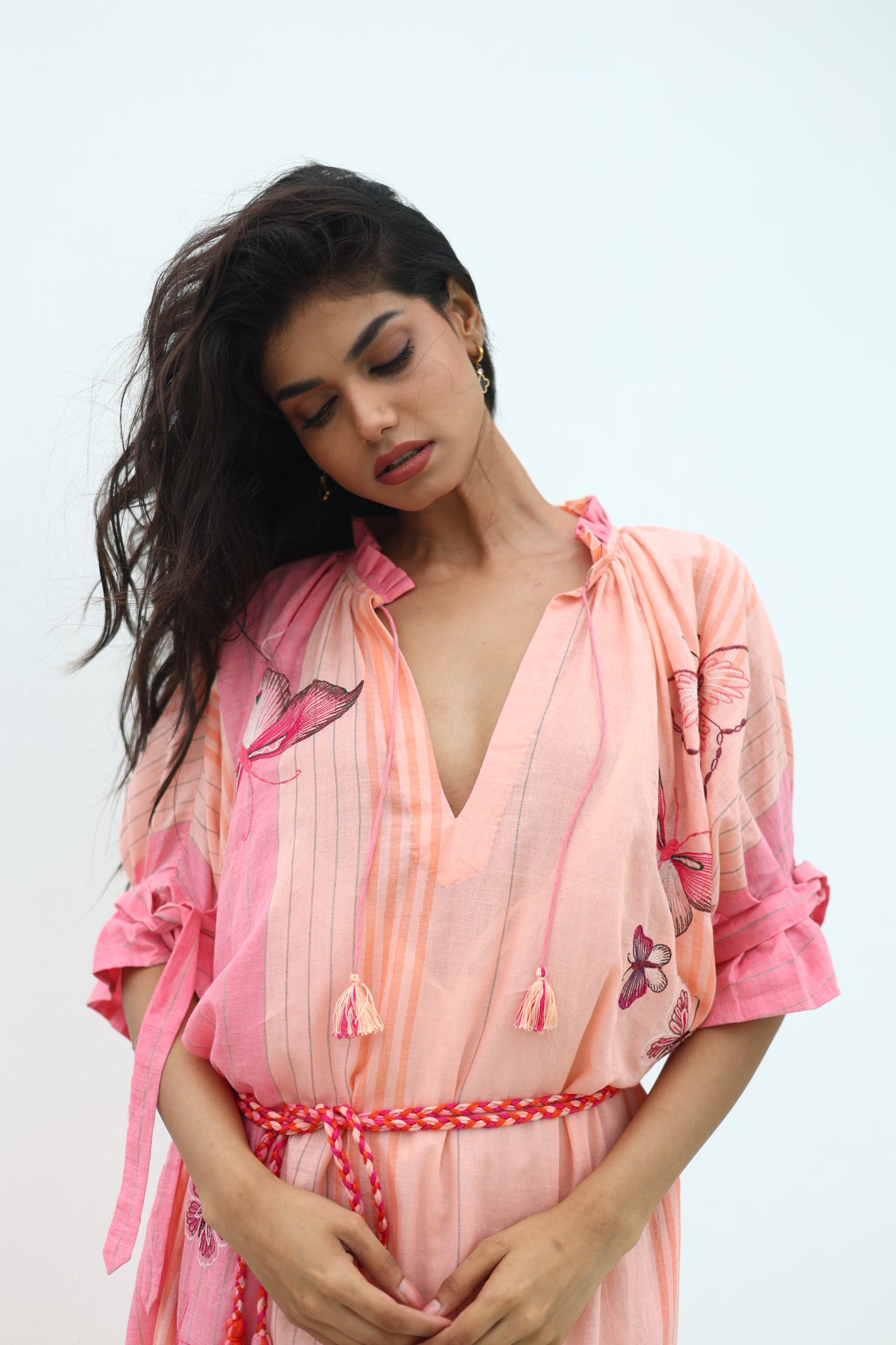 KYLIE SHIRT DRESS BIRD WING EMBROIDERY HANDWOVEN COTTON