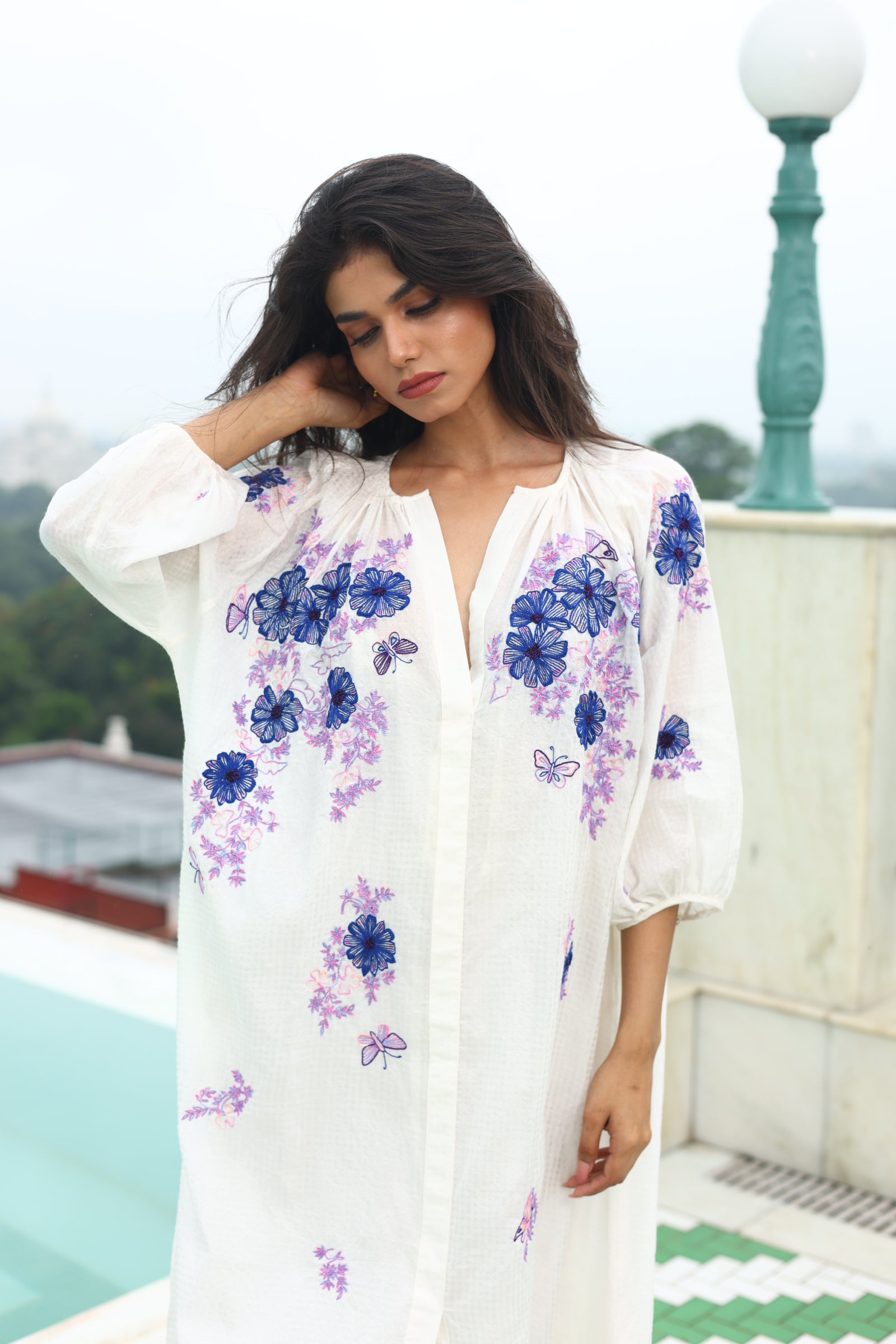 BOHO SHIRT DRESS LILY EMBROIDERED IN COTTON SILK