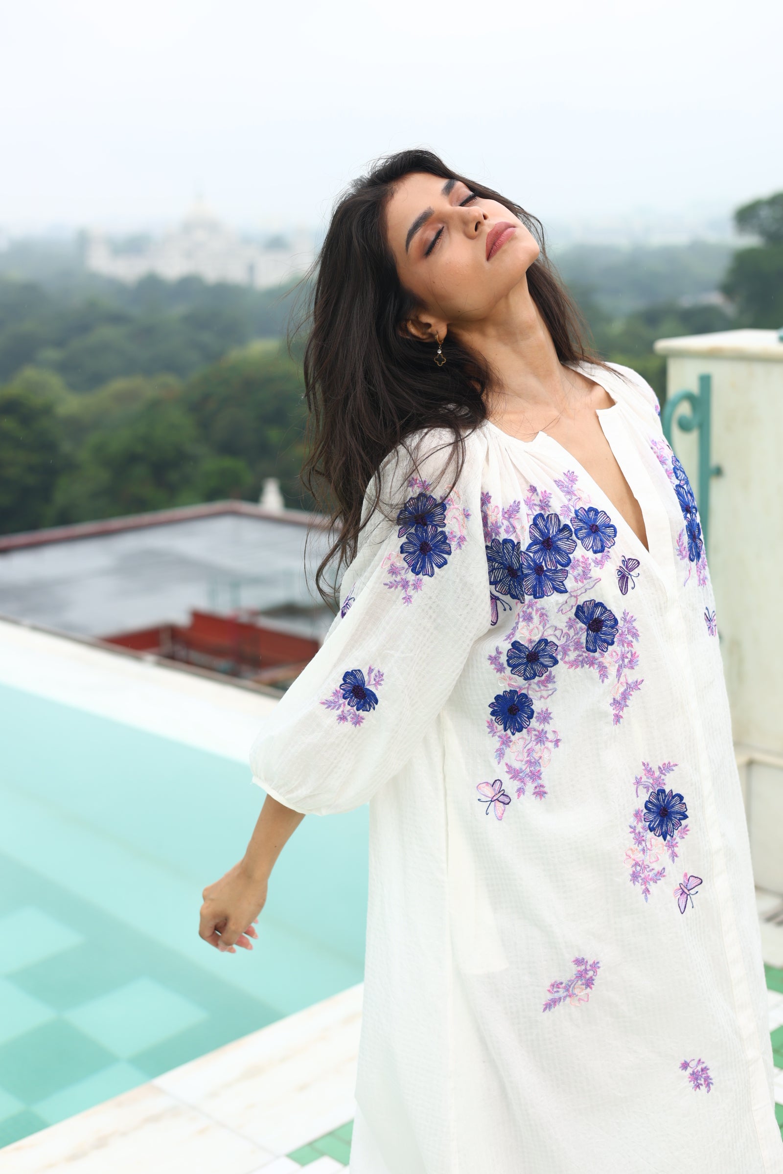BOHO SHIRT DRESS LILY EMBROIDERED IN COTTON SILK