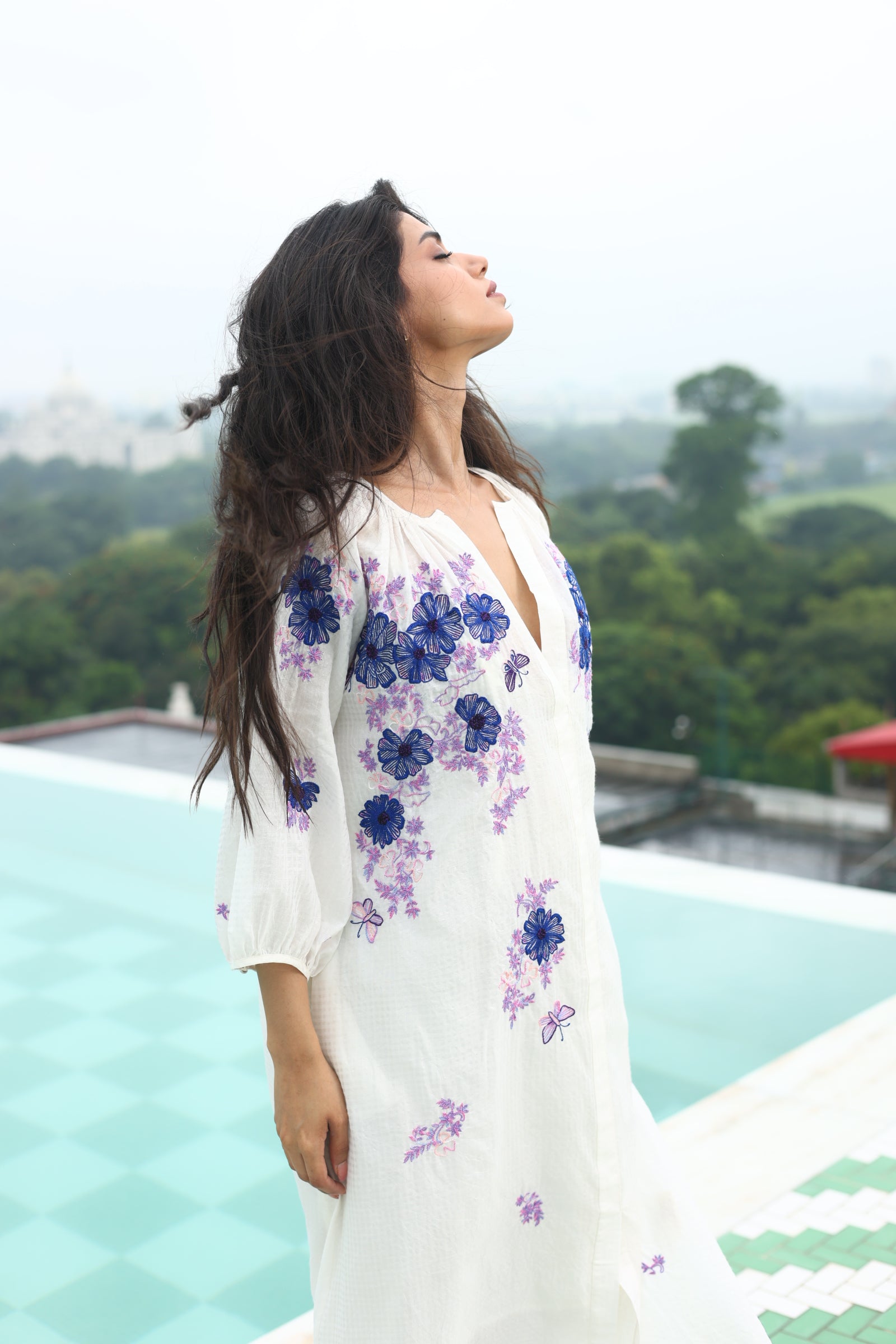BOHO SHIRT DRESS LILY EMBROIDERED IN COTTON SILK