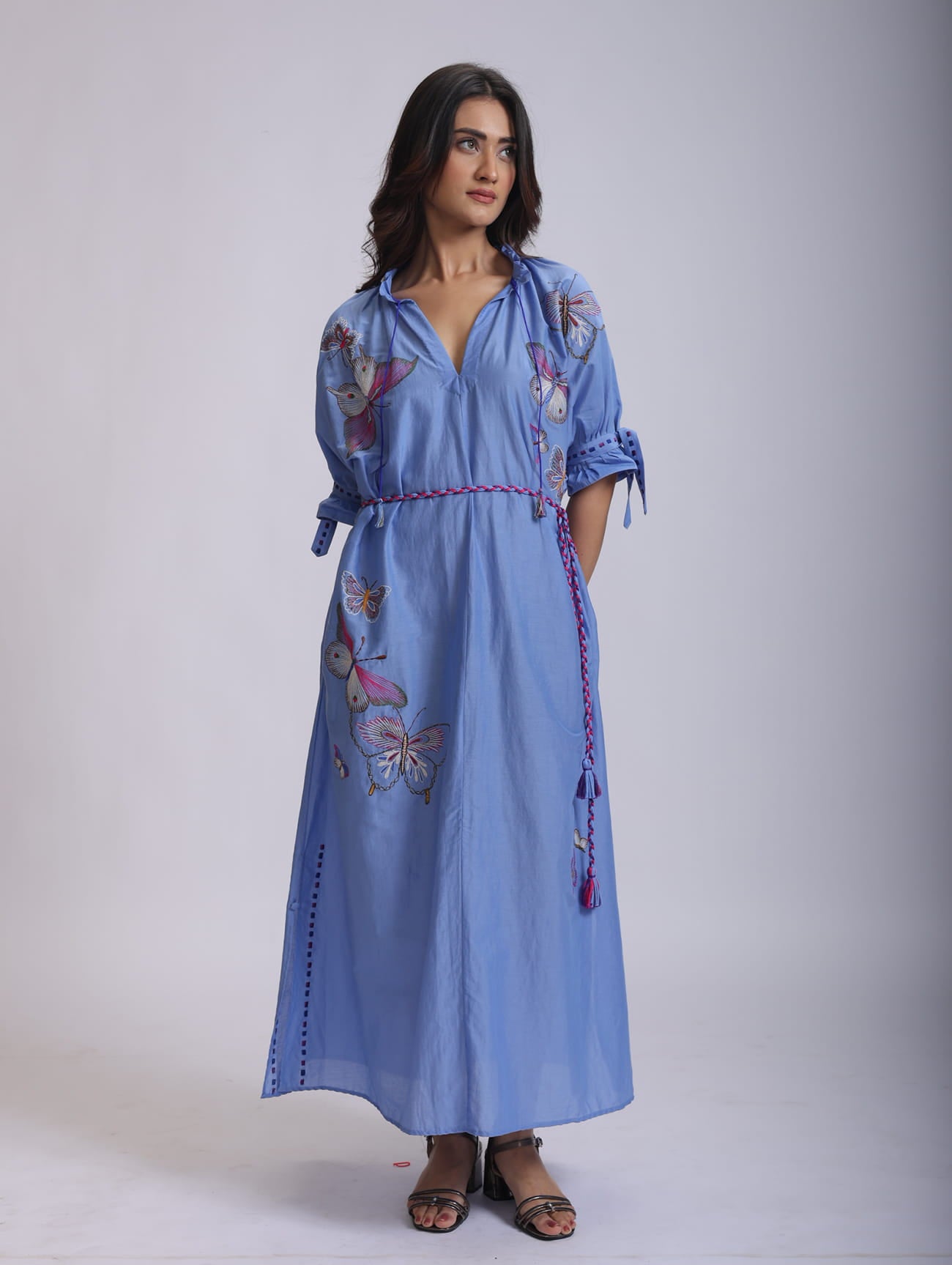 KYLIE SHIRT DRESS BIRD WING EMBROIDERY IN SILK/COTTON