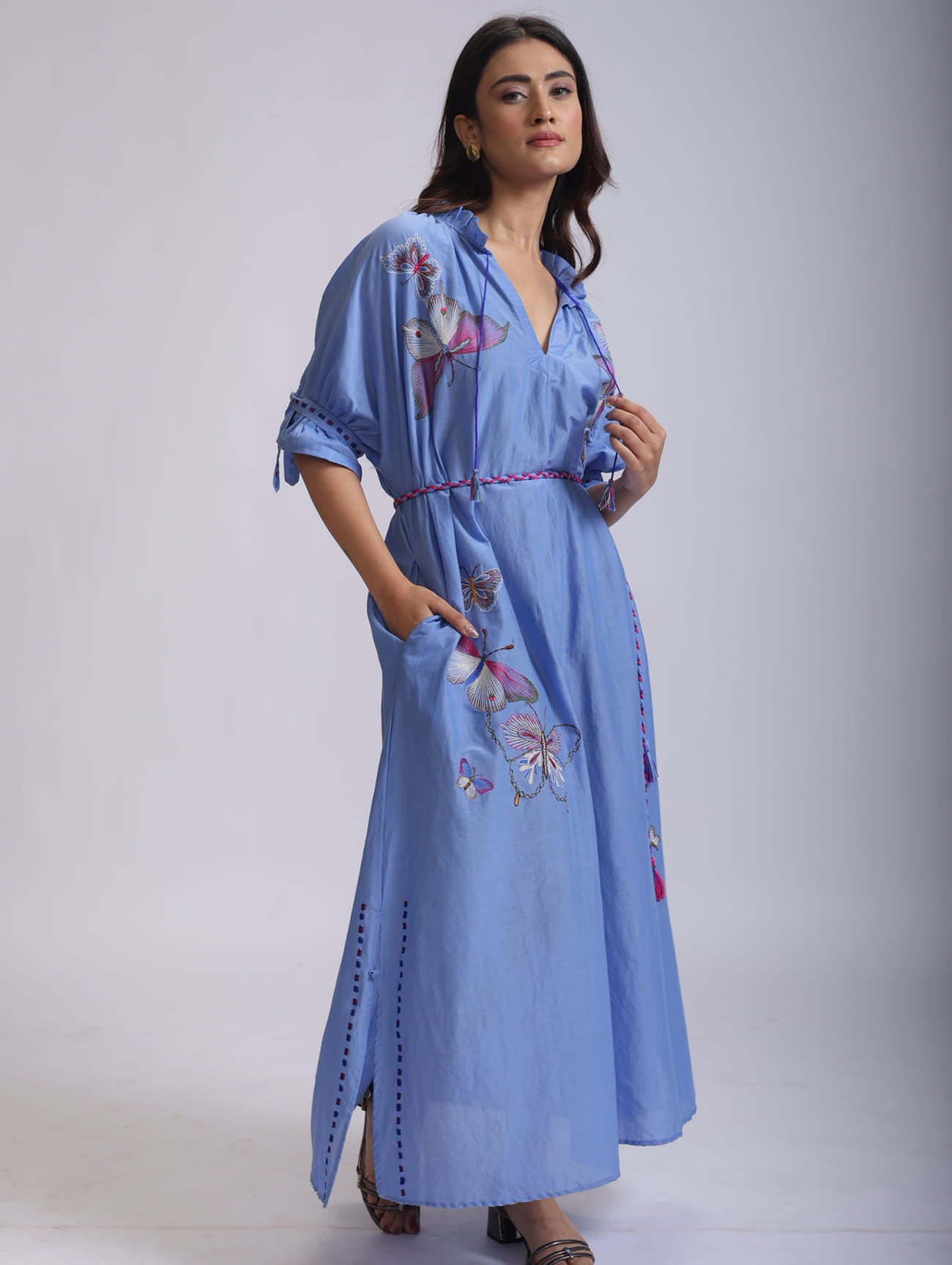 KYLIE SHIRT DRESS BIRD WING EMBROIDERY IN SILK/COTTON