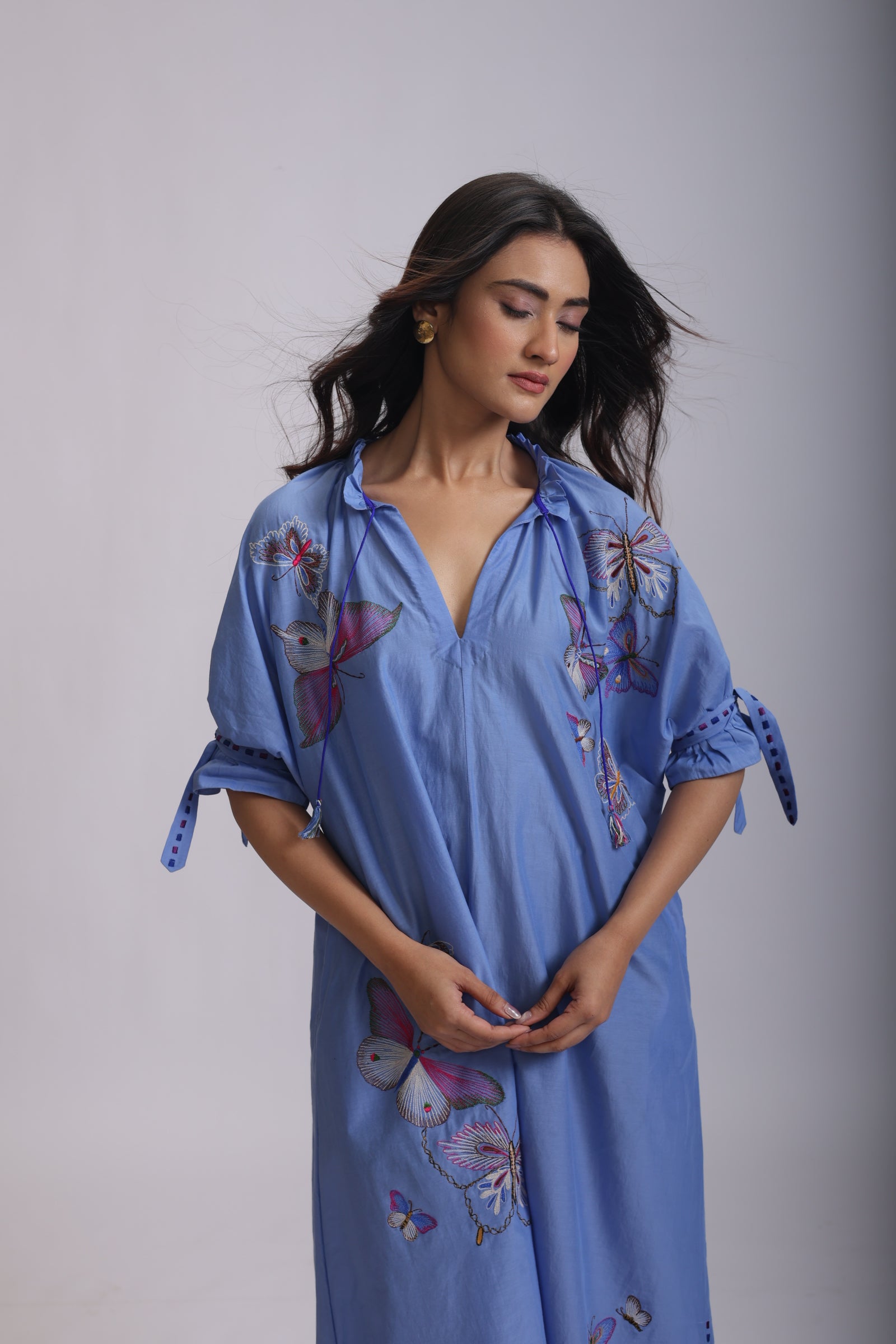 KYLIE SHIRT DRESS BIRD WING EMBROIDERY IN SILK/COTTON