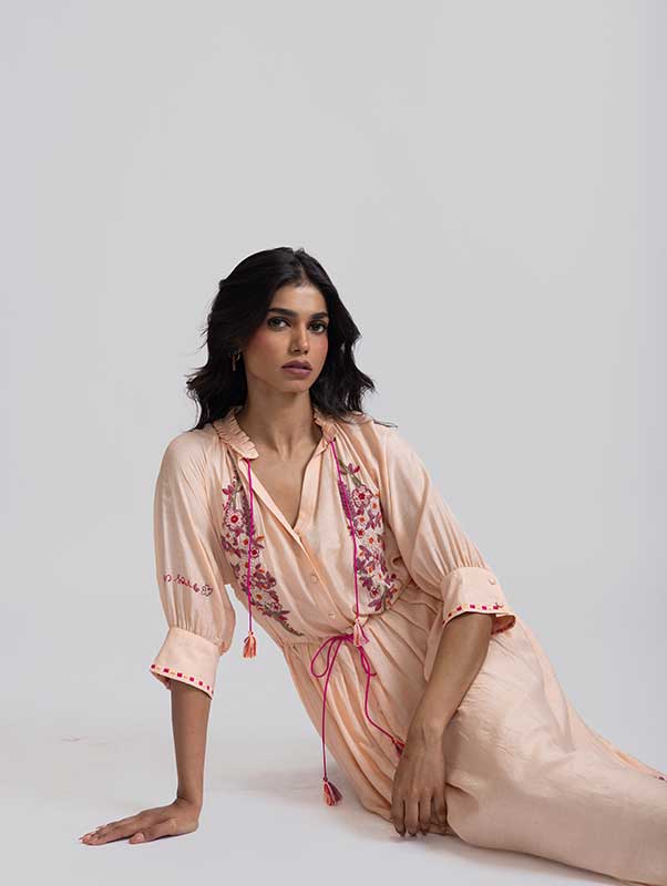 GAVIE DRESS PEACE EMBROIDERY SILK