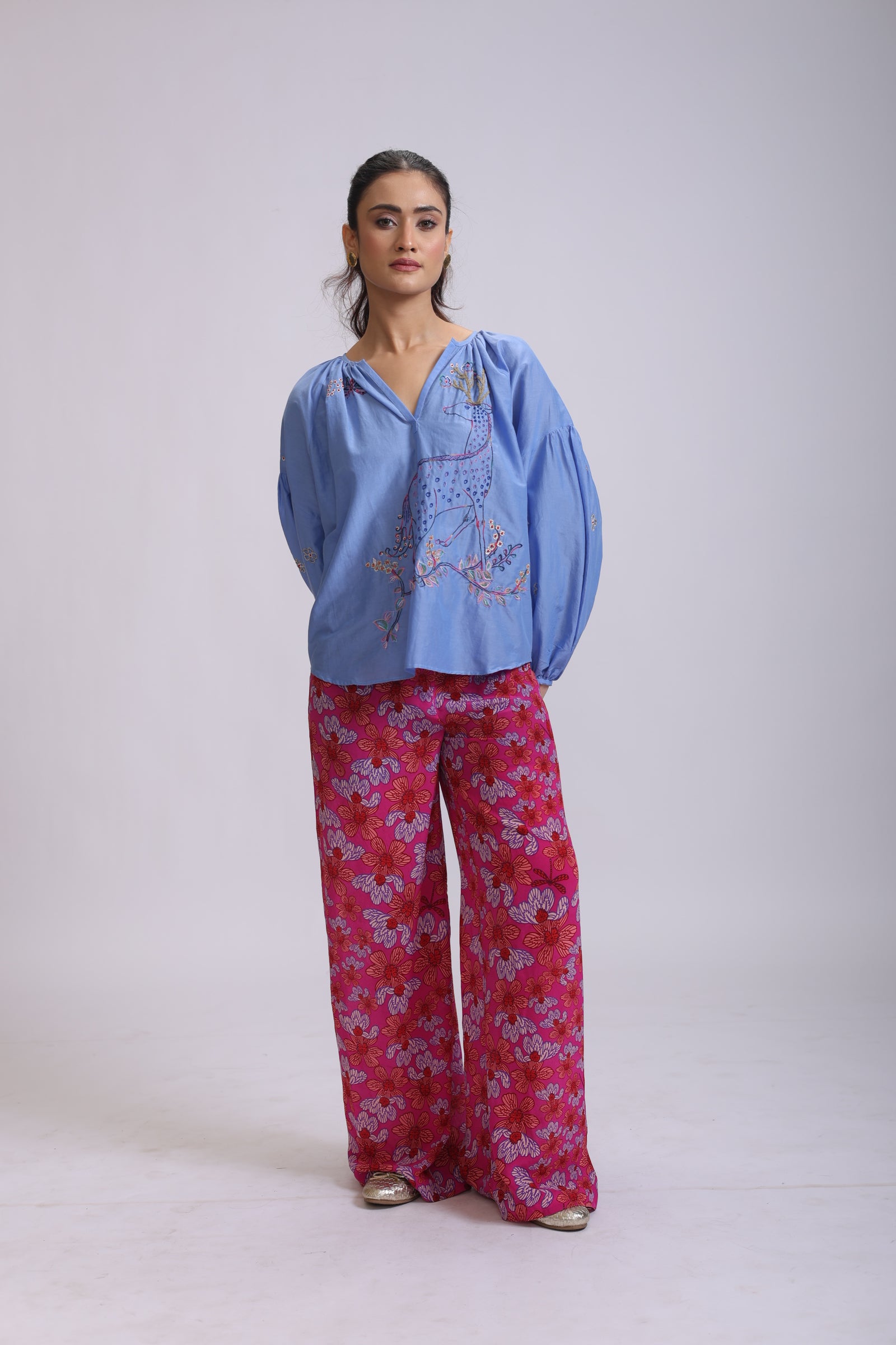 IRMA BLOUSE DEER EMBROIDERY