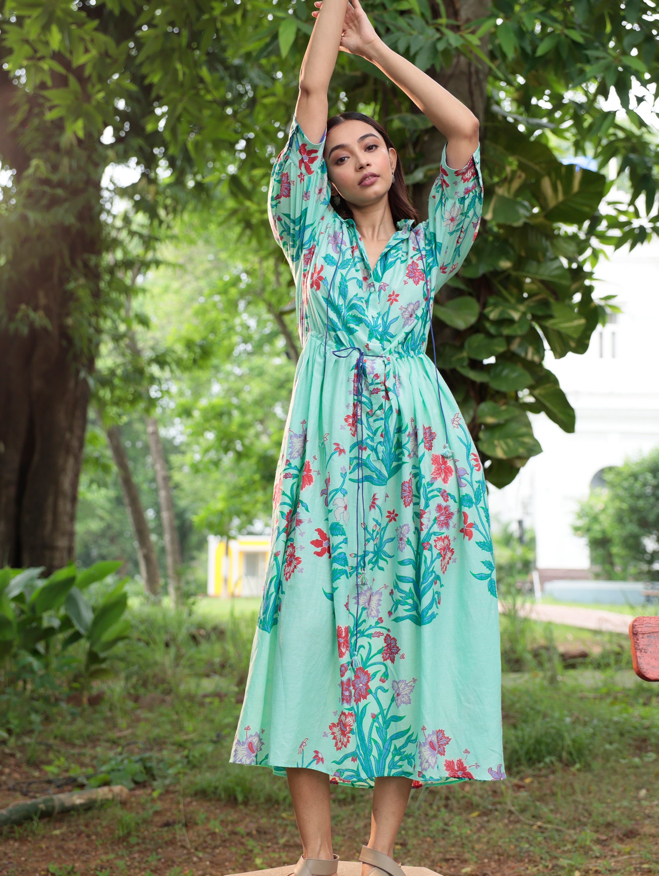 GAVIE  DRESS IN PRINTED COTTON SILK