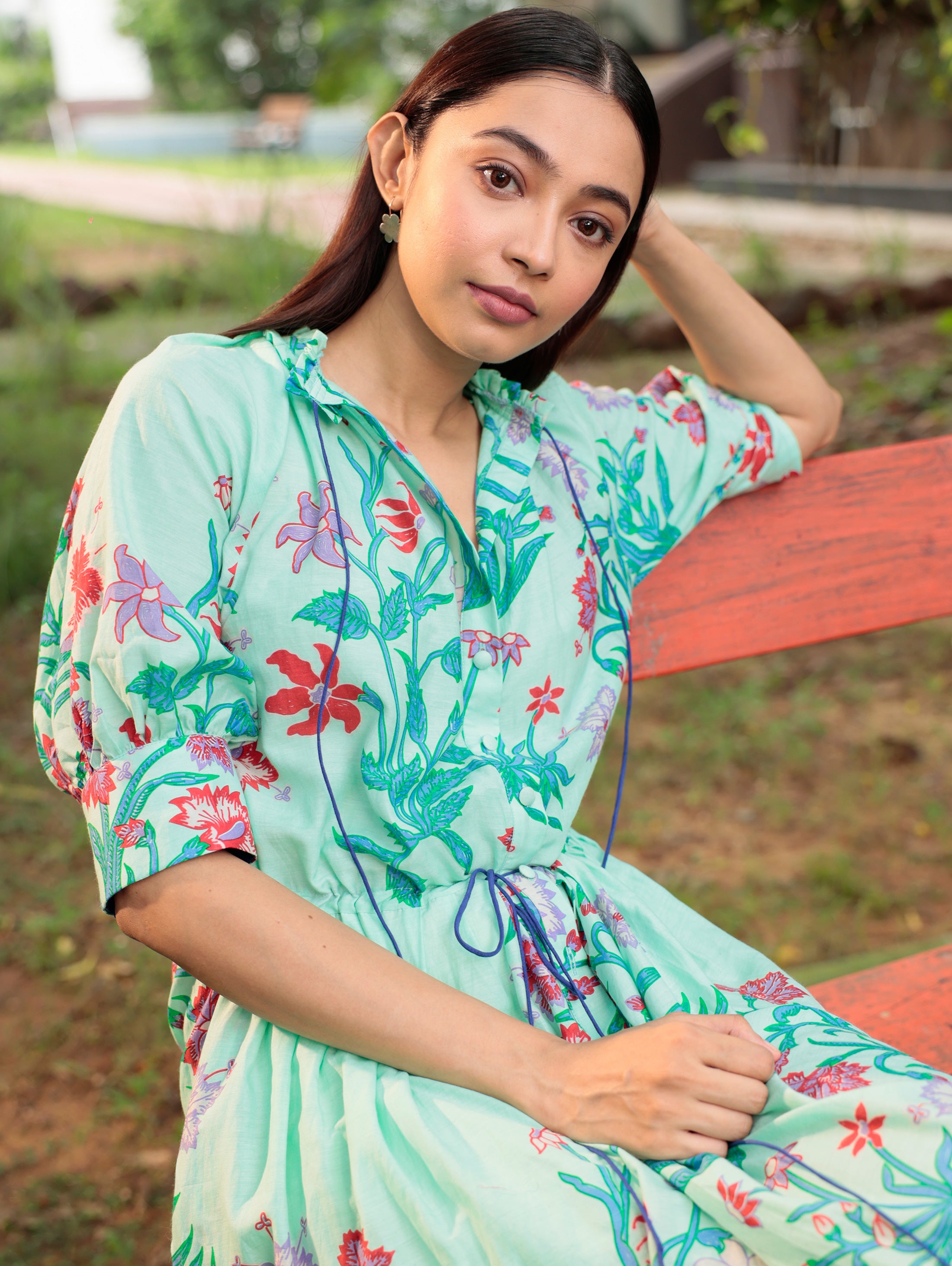 GAVIE  DRESS IN PRINTED COTTON SILK