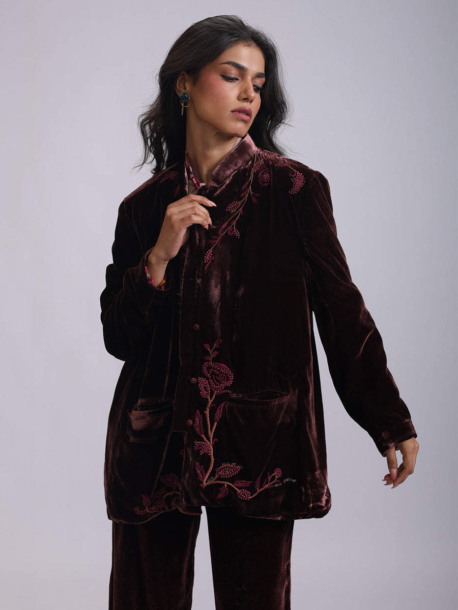 SAMEERA JACKET ROSE EMBROIDERY IN SILK VELVET