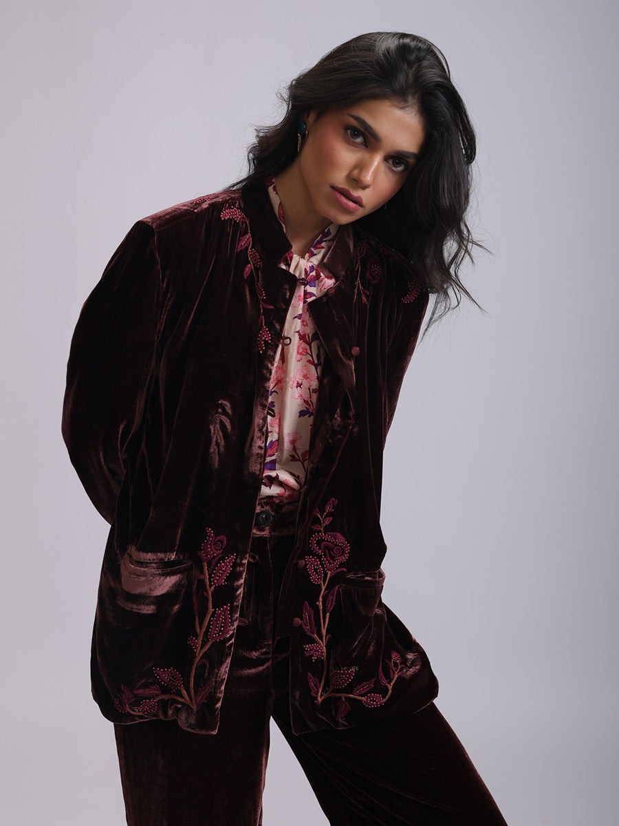 SAMEERA JACKET ROSE EMBROIDERY IN SILK VELVET