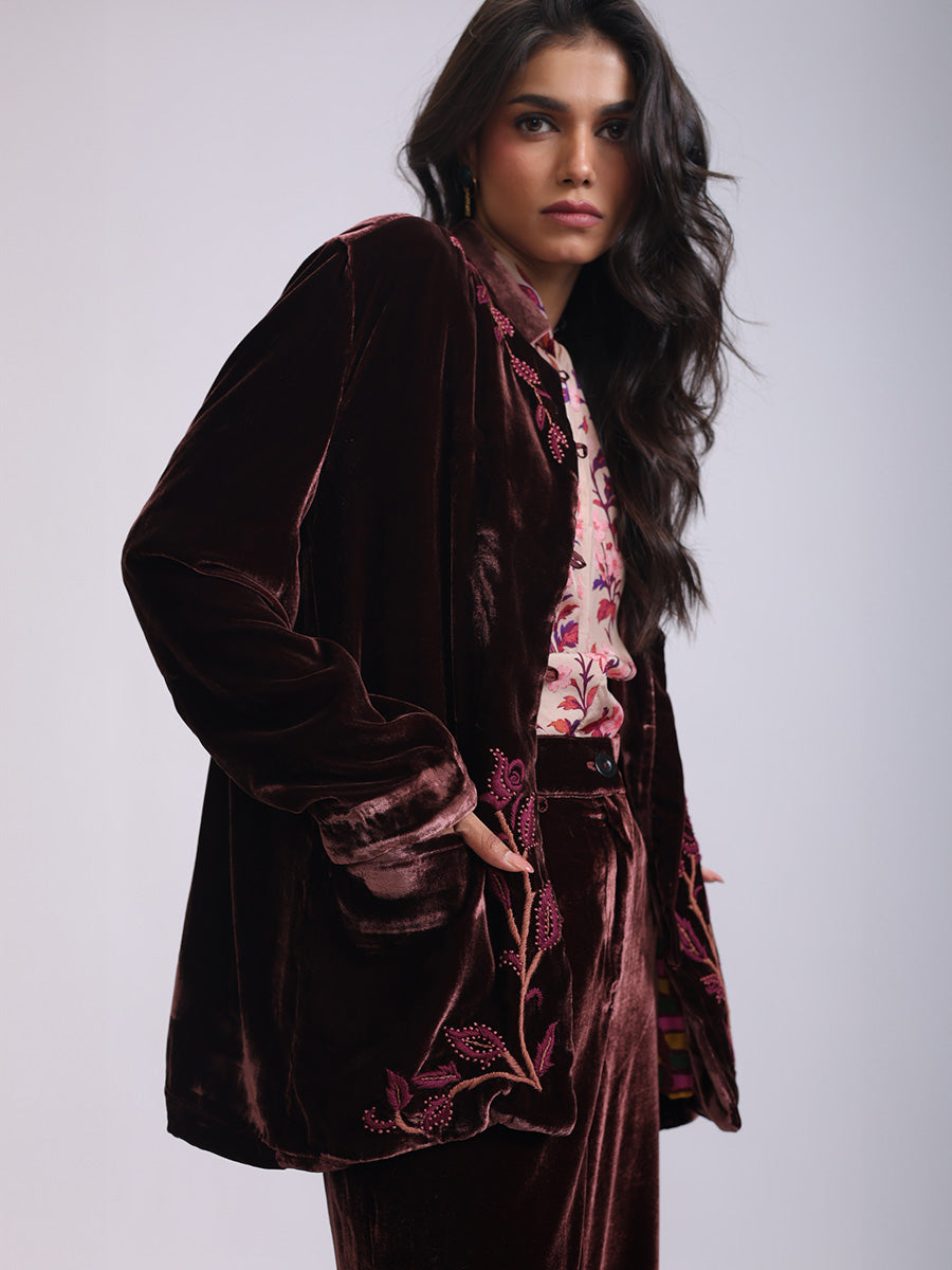 SAMEERA JACKET ROSE EMBROIDERY IN SILK VELVET