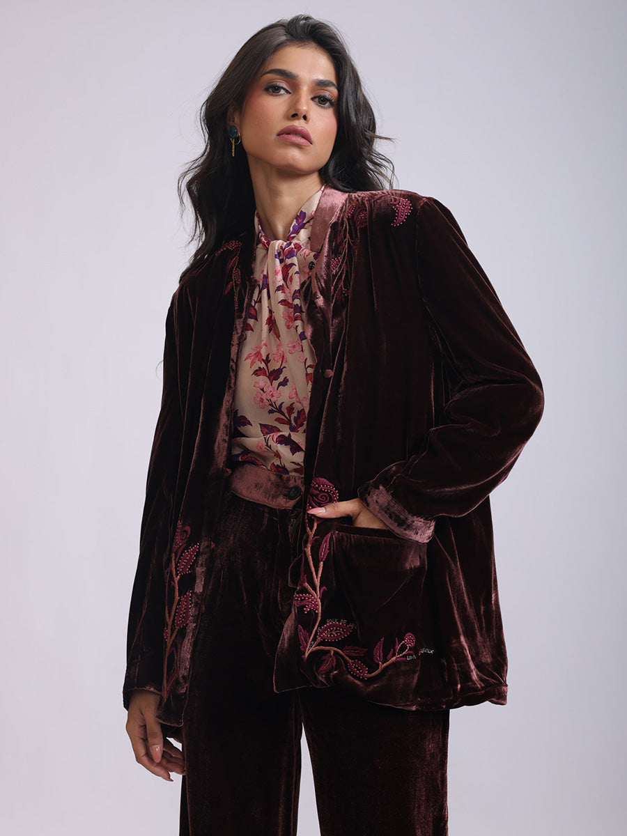 SAMEERA JACKET ROSE EMBROIDERY IN SILK VELVET