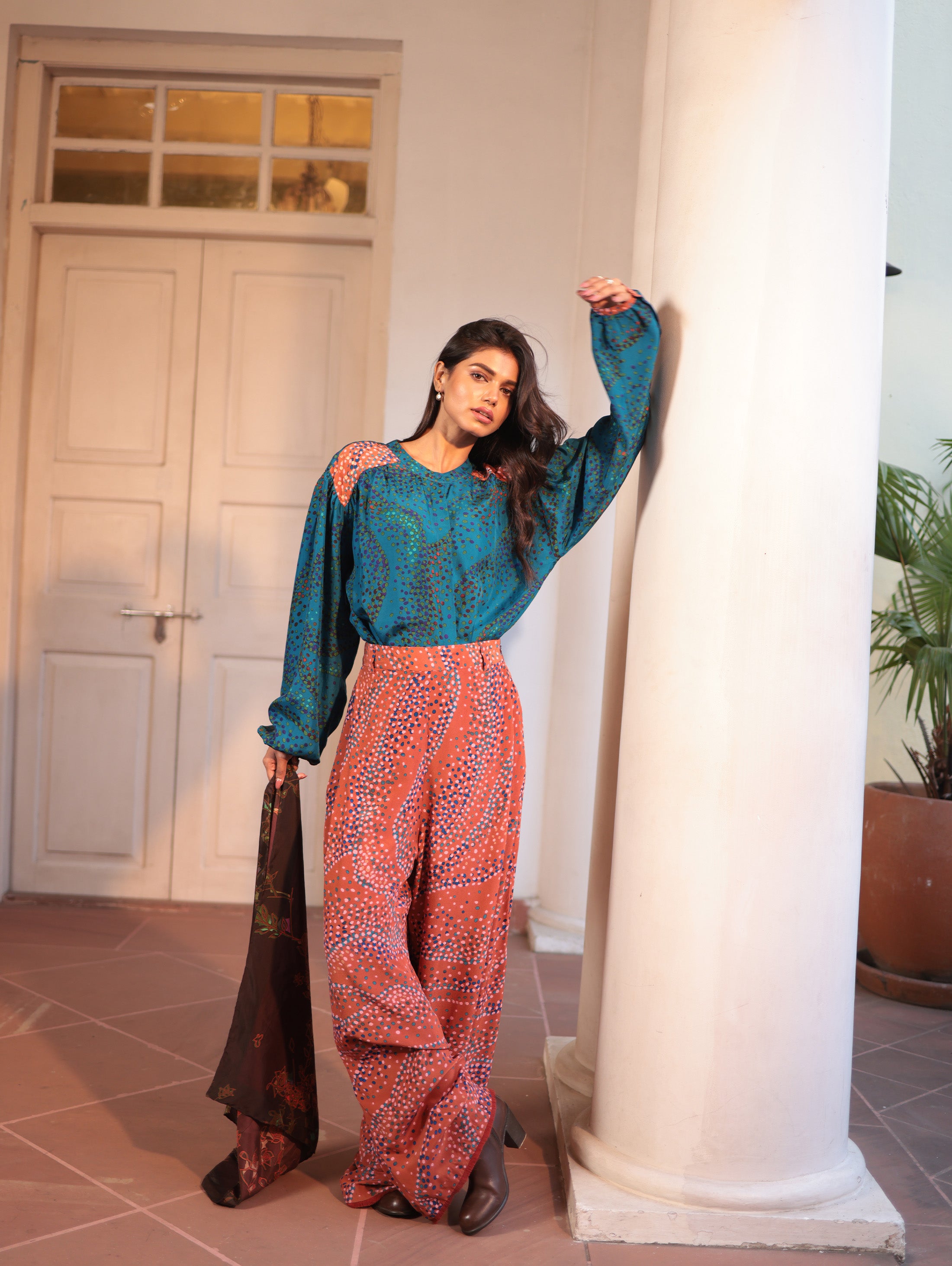 CYRA PANT IN SILK & VELVET