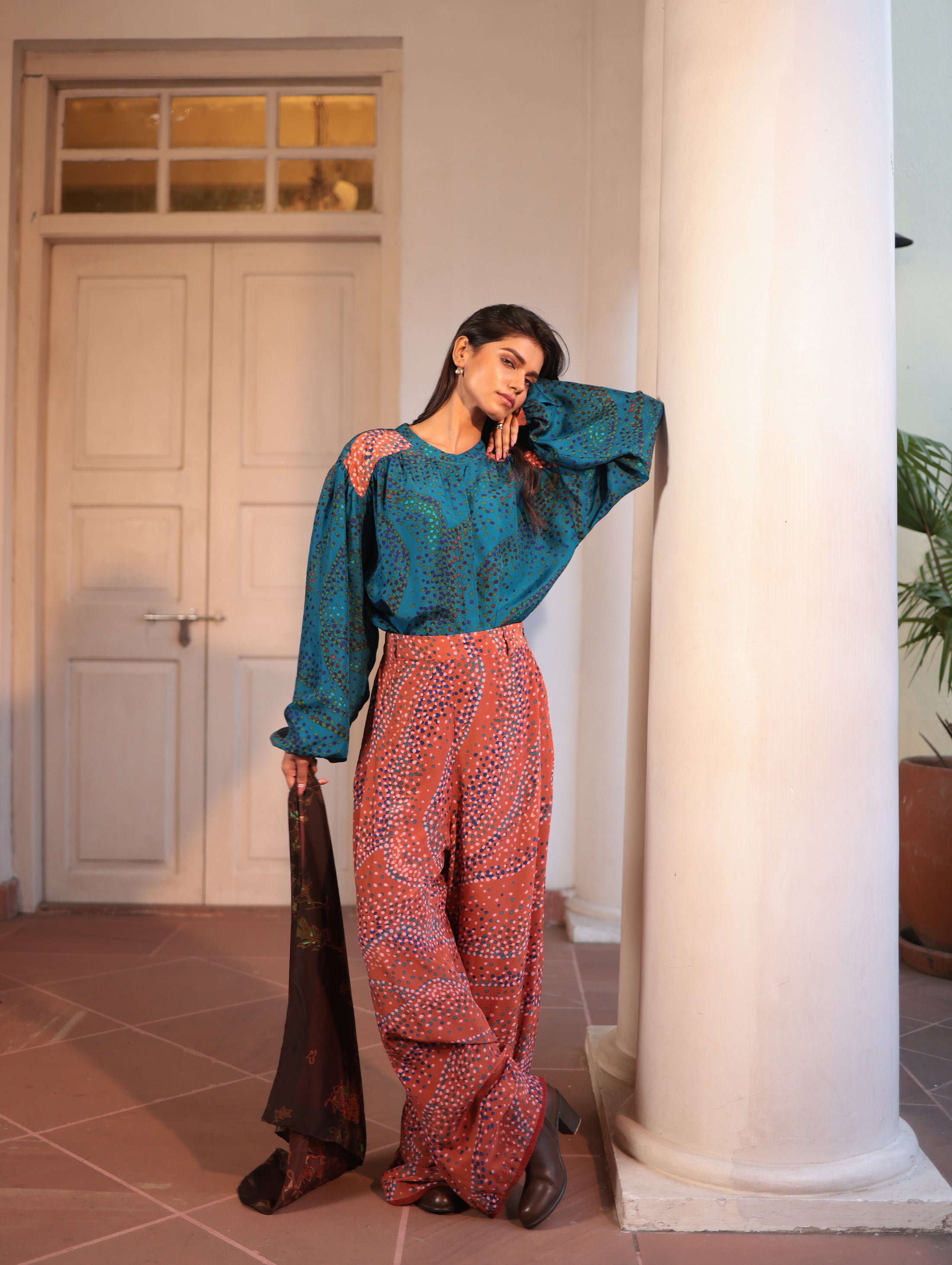 CYRA PANT IN SILK & VELVET