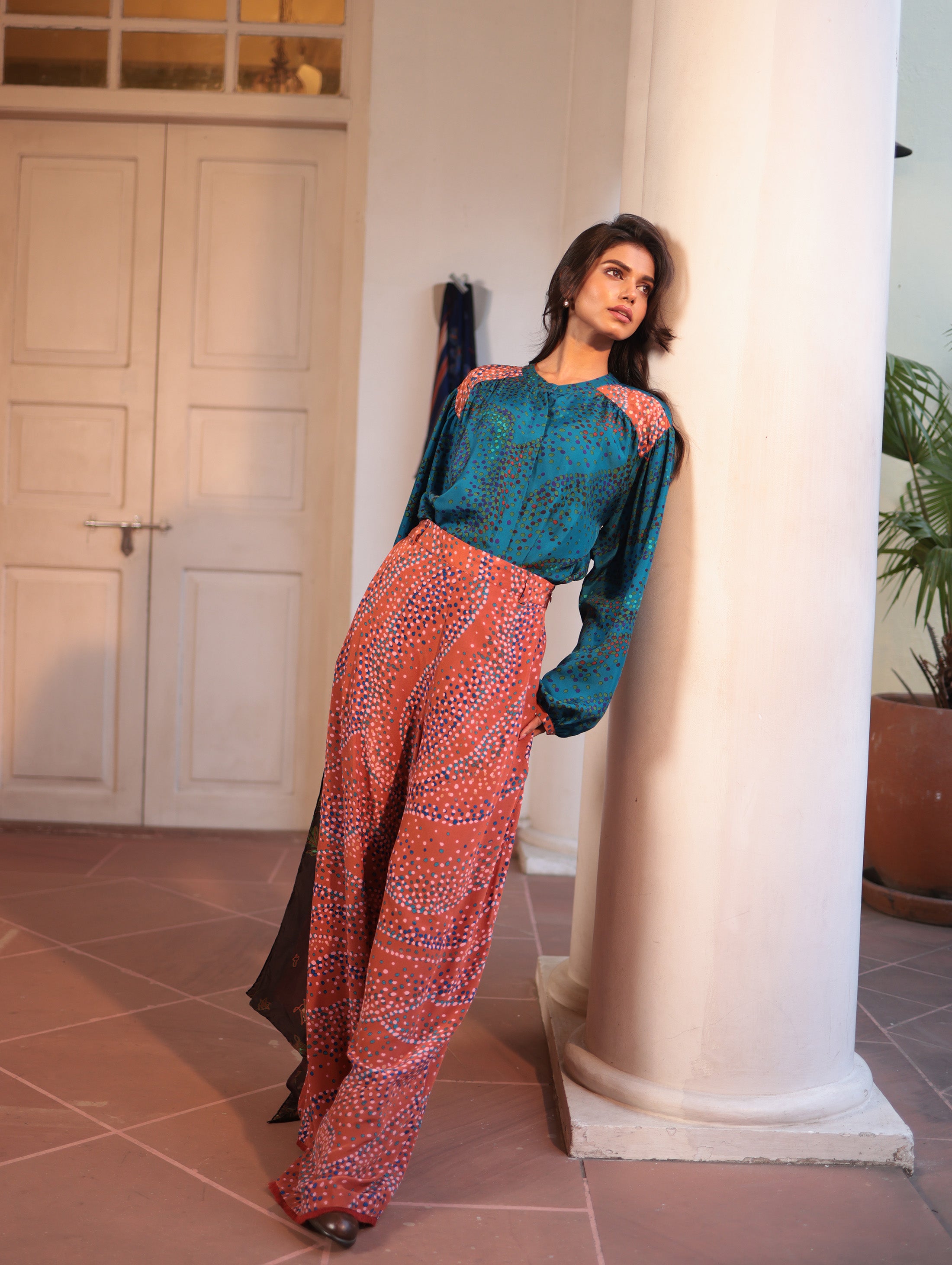 CYRA PANT IN SILK & VELVET