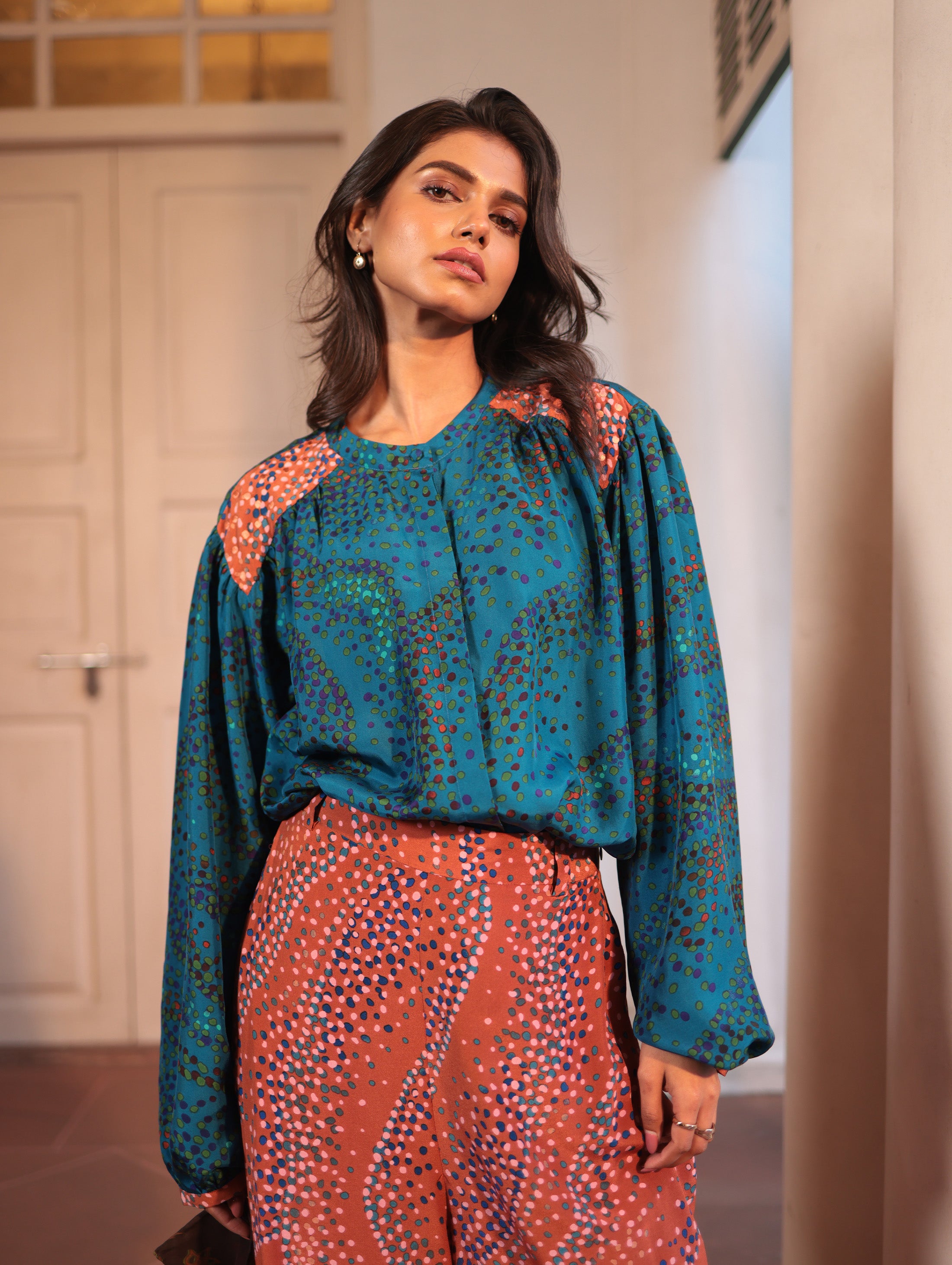 MARGOT BLOUSE WITH DOTS EMBROIDERY IN SILK.