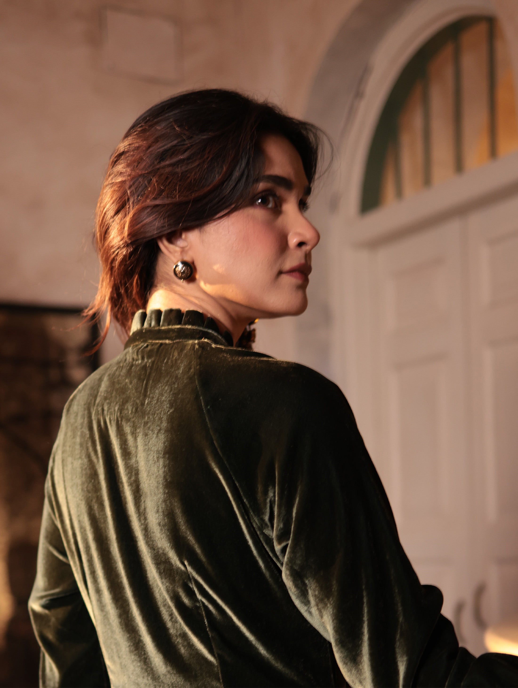 SILVIA BLOUSE WITH GLOW ROSE EMB in Silk-velvet