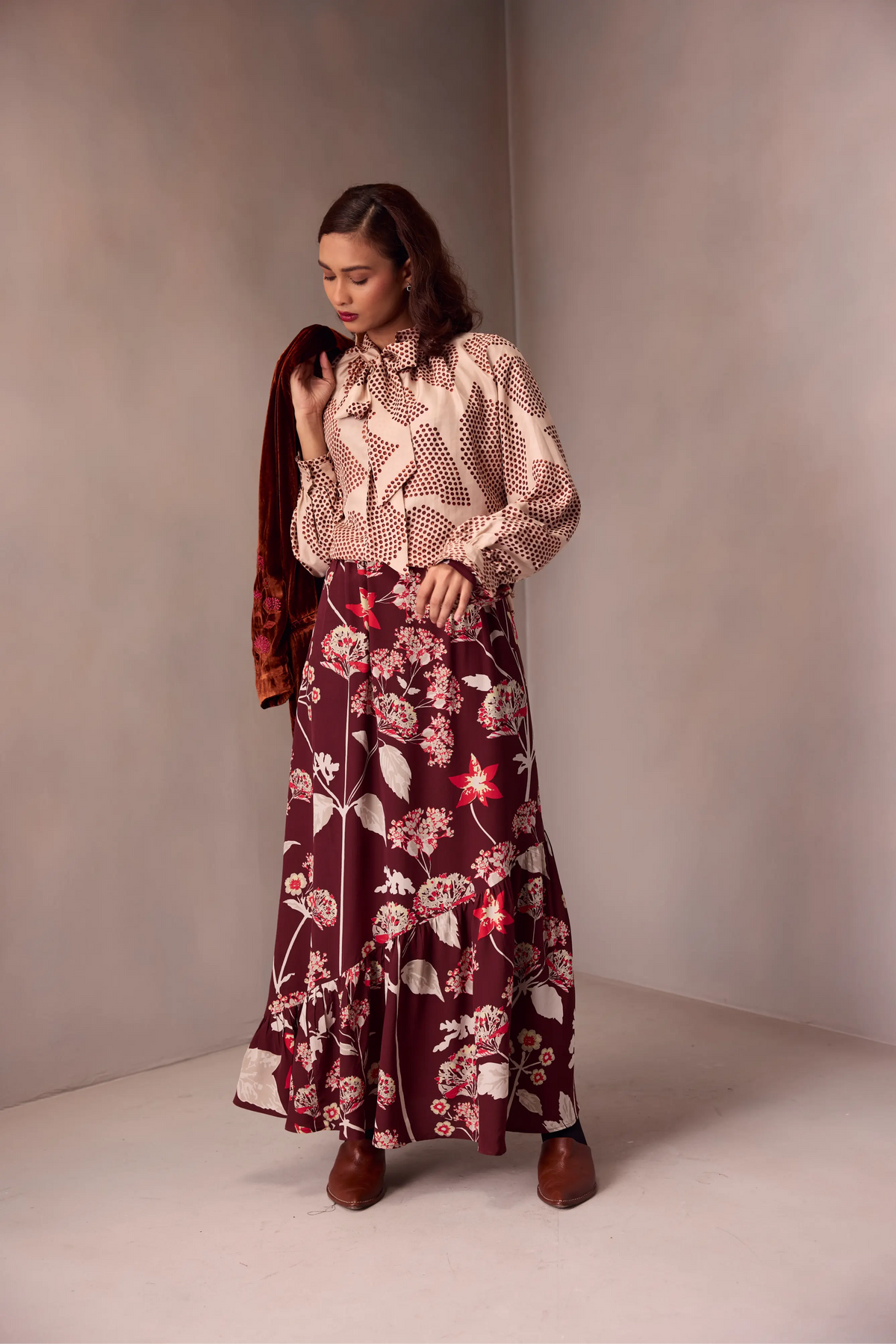 Tie Blouse In  Printed Silk