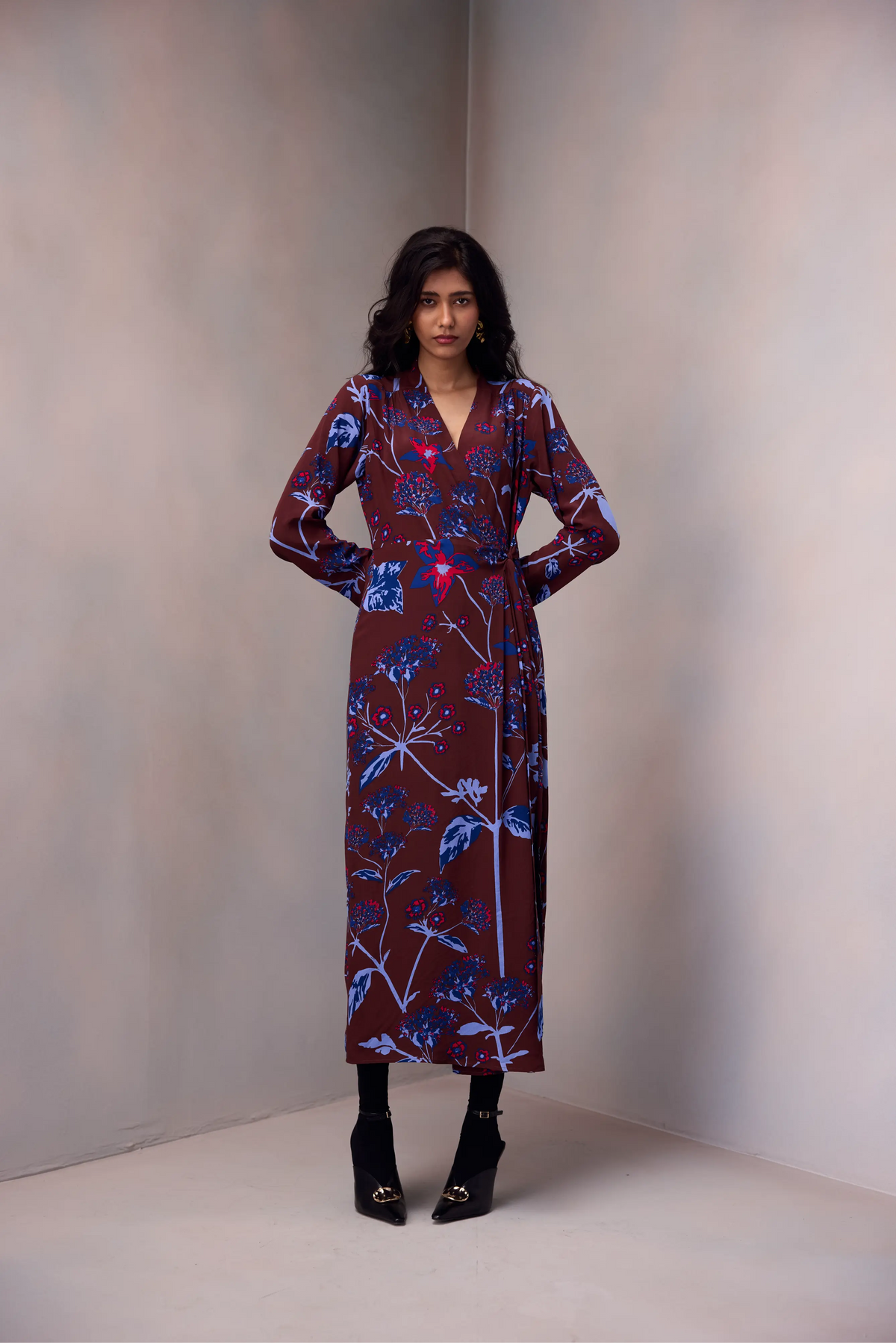 Clara Wrap Dress In Printed Silk