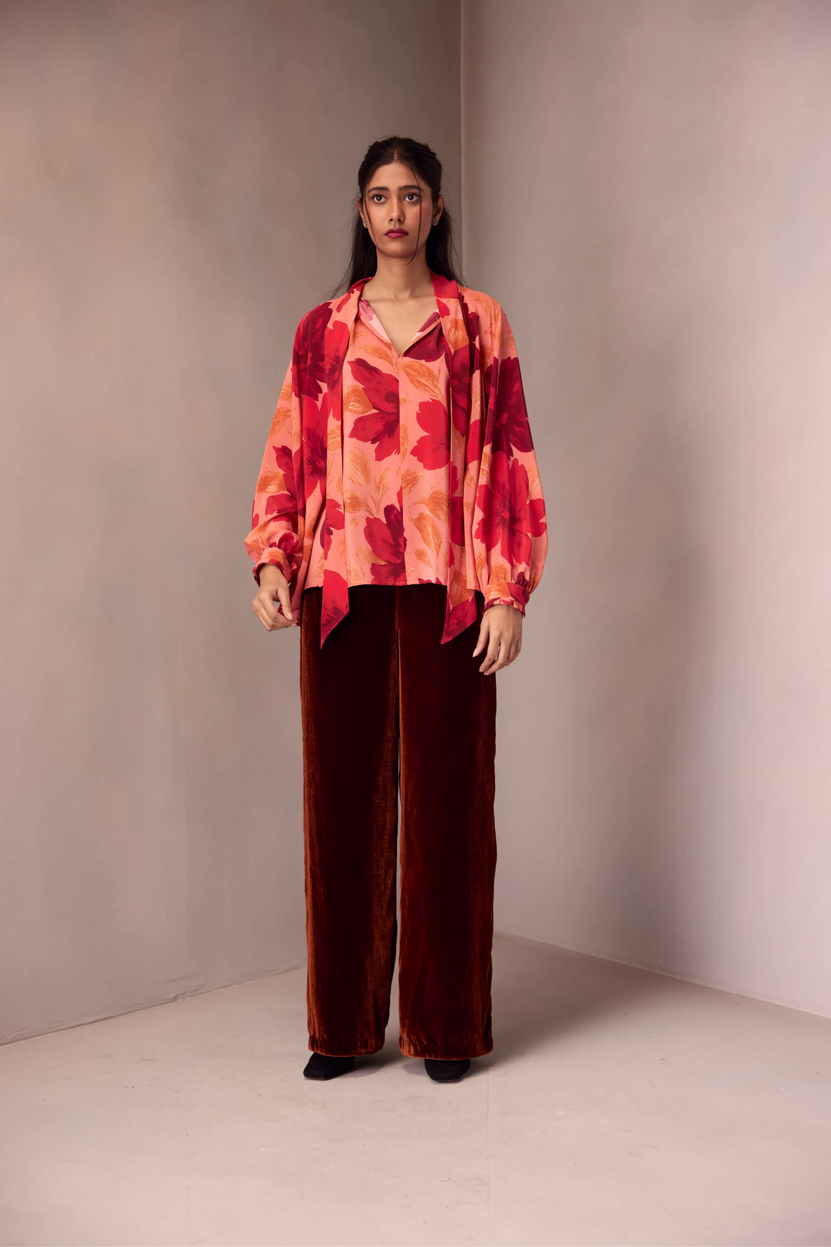 Tie Blouse In  Printed Silk