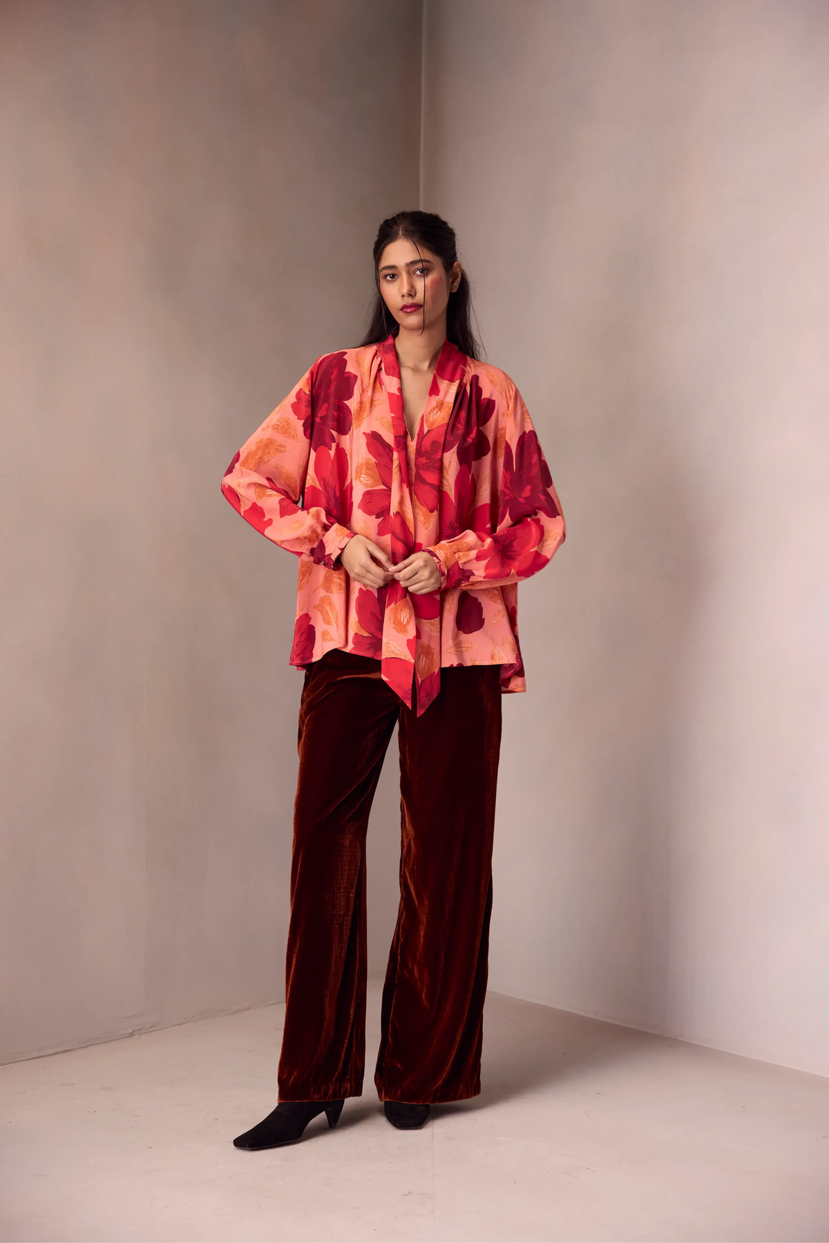 Tie Blouse In  Printed Silk