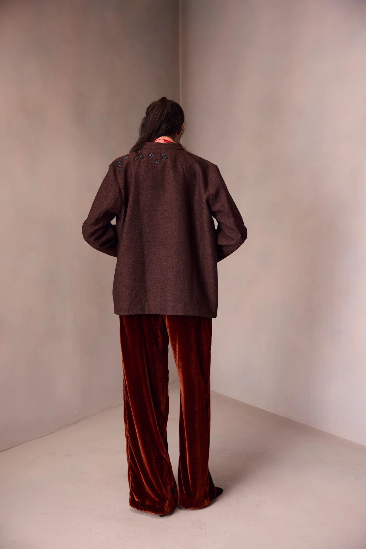 Sameera Jacket In Merino Wool With Flowers Embroidery