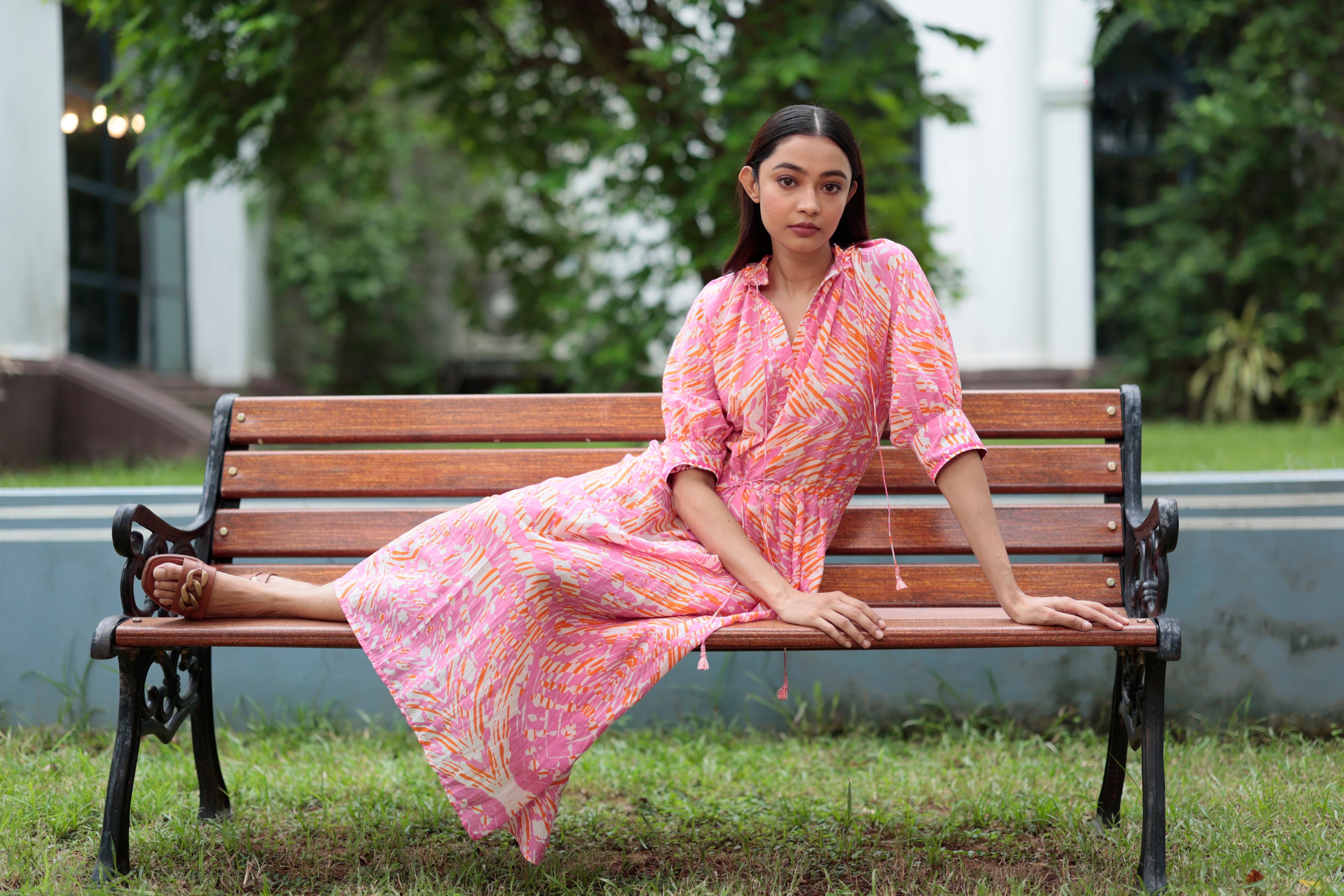 GAVIE  DRESS IN PRINTED COTTON SILK