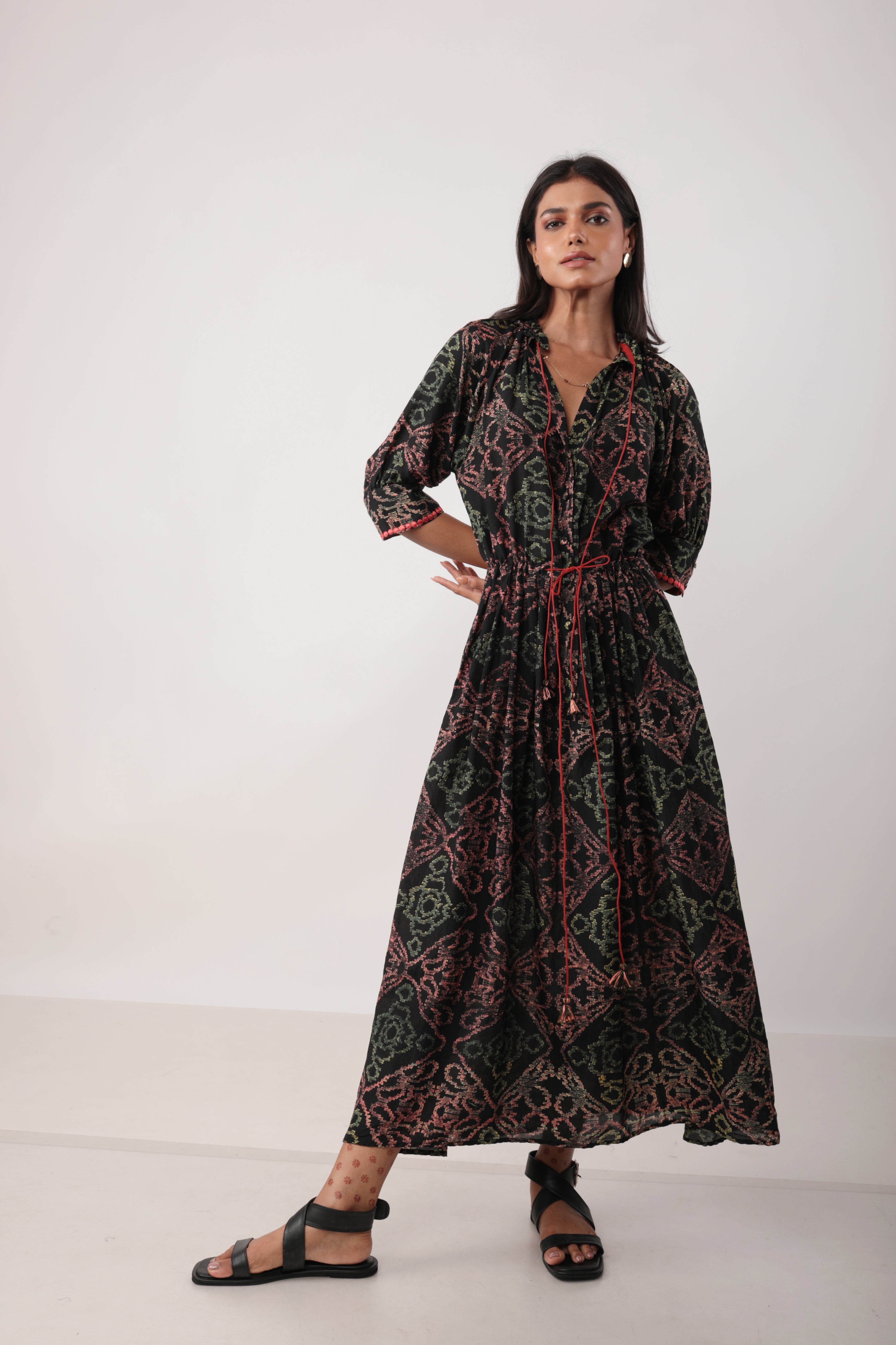 GAVIE  DRESS IN PRINTED COTTON SILK