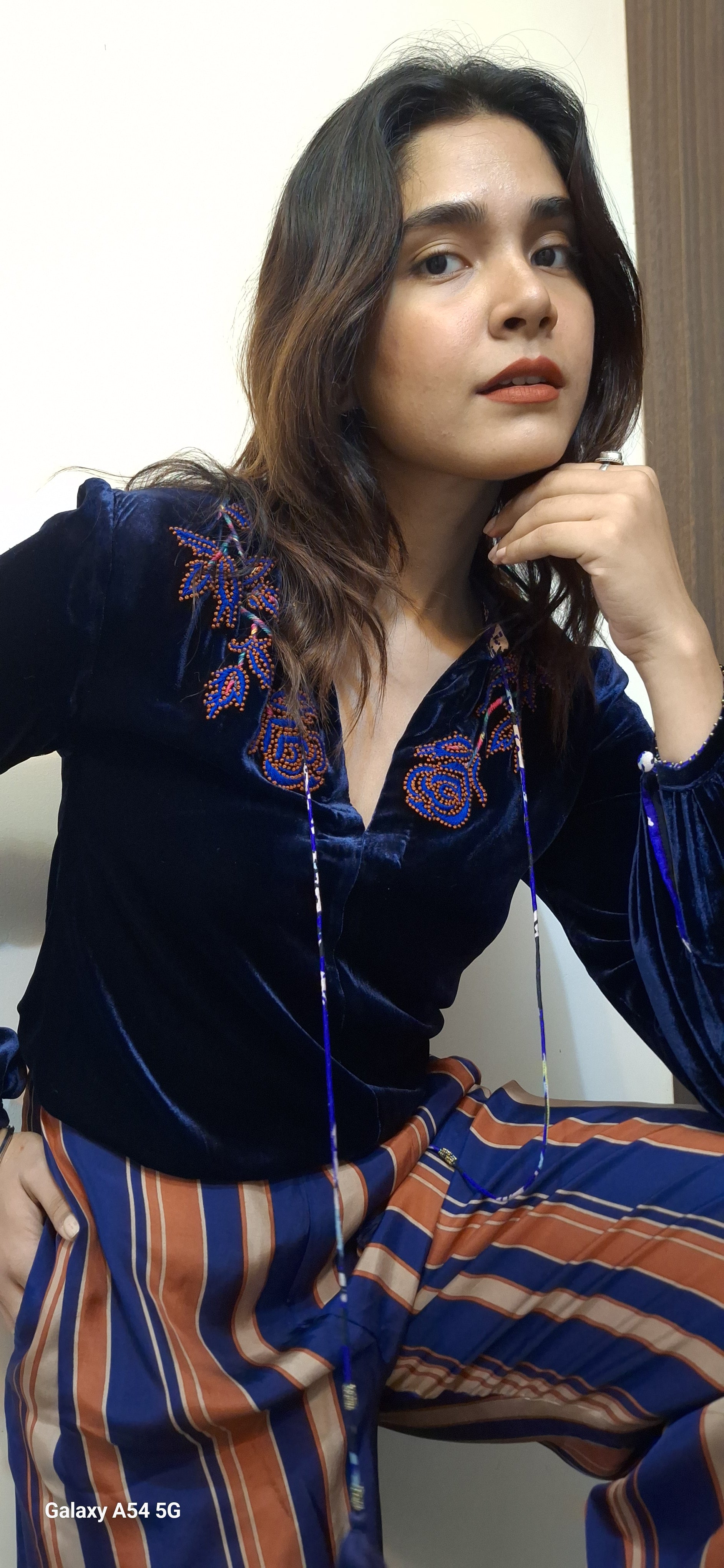 SILVIA BLOUSE WITH GLOW ROSE EMB in Silk-velvet