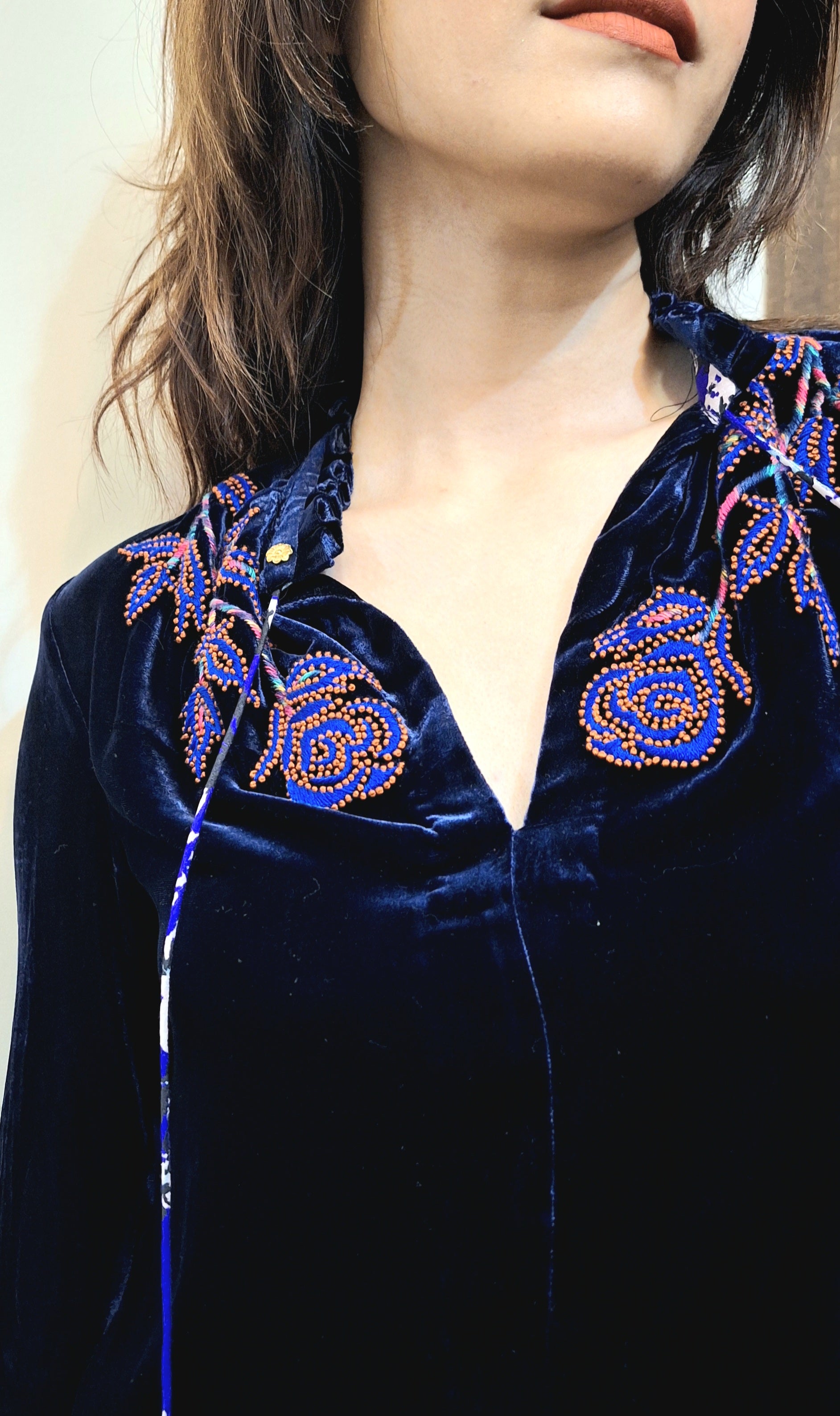 SILVIA BLOUSE WITH GLOW ROSE EMB in Silk-velvet