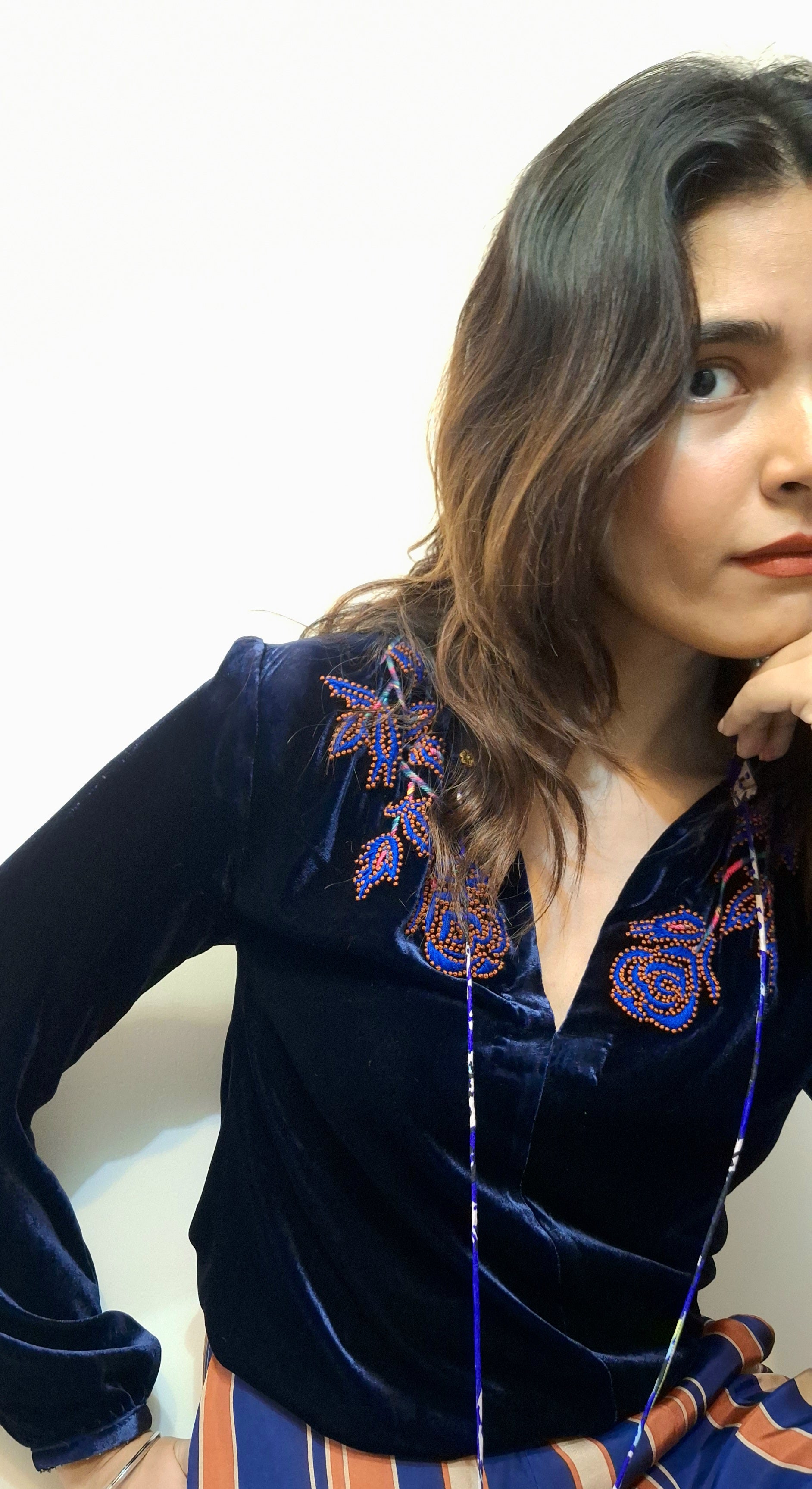 SILVIA BLOUSE WITH GLOW ROSE EMB in Silk-velvet